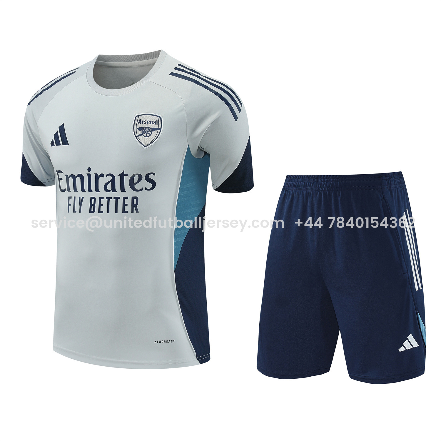 foot-Arsenal 25-26 Short-Sleeve Training Set - Grey Top & Deep Blue Shorts