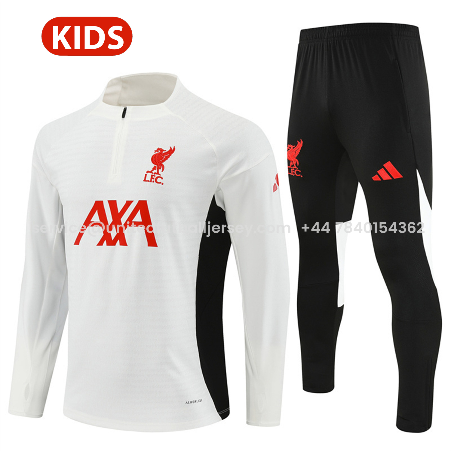 foot-Liver.pool 25-26 Kids Long Sleeve Training Set - Player Version - White Top & Black Pants