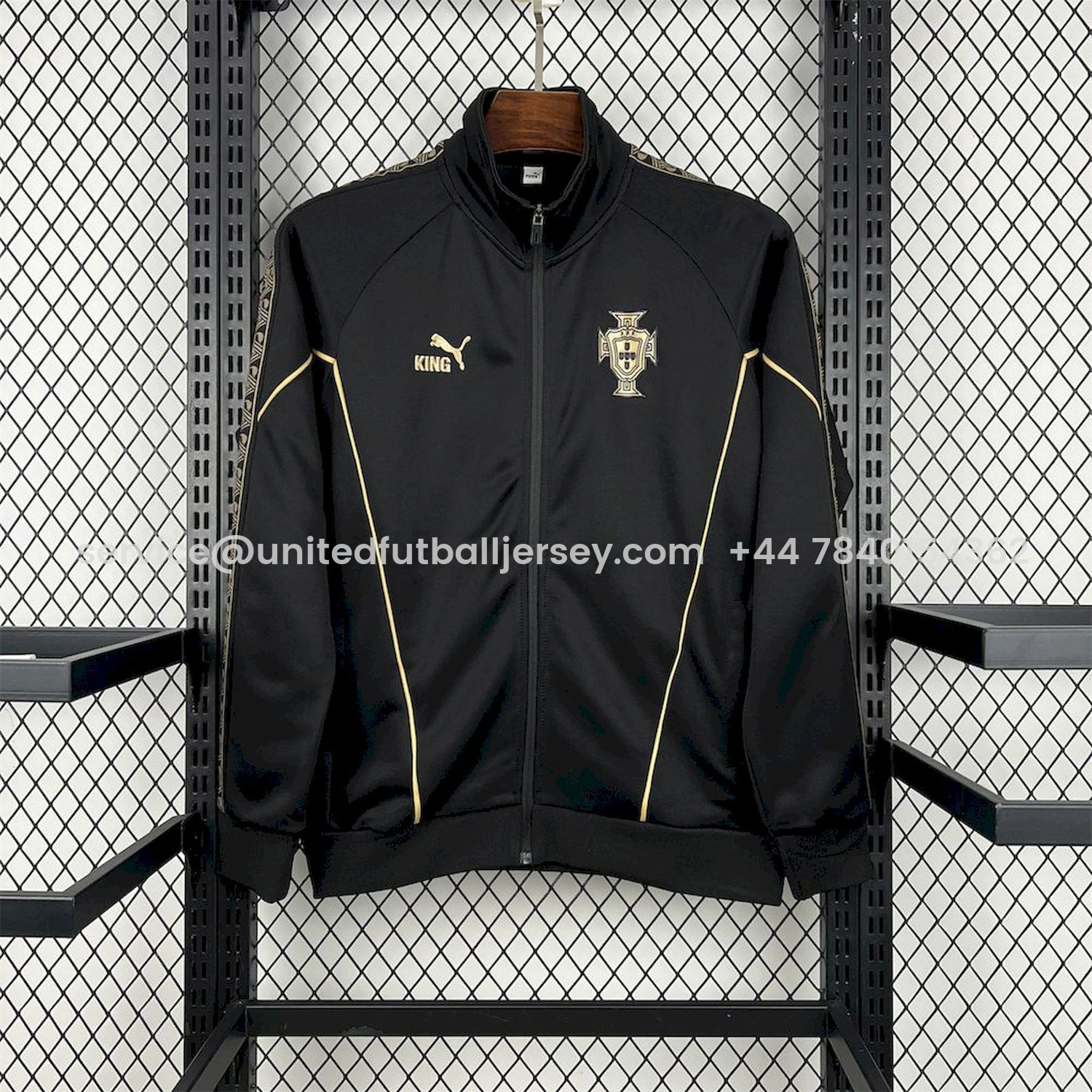 foot-Portugal 25-26 Eusebio Special Windbreaker Training Set - Black White Top and Pants