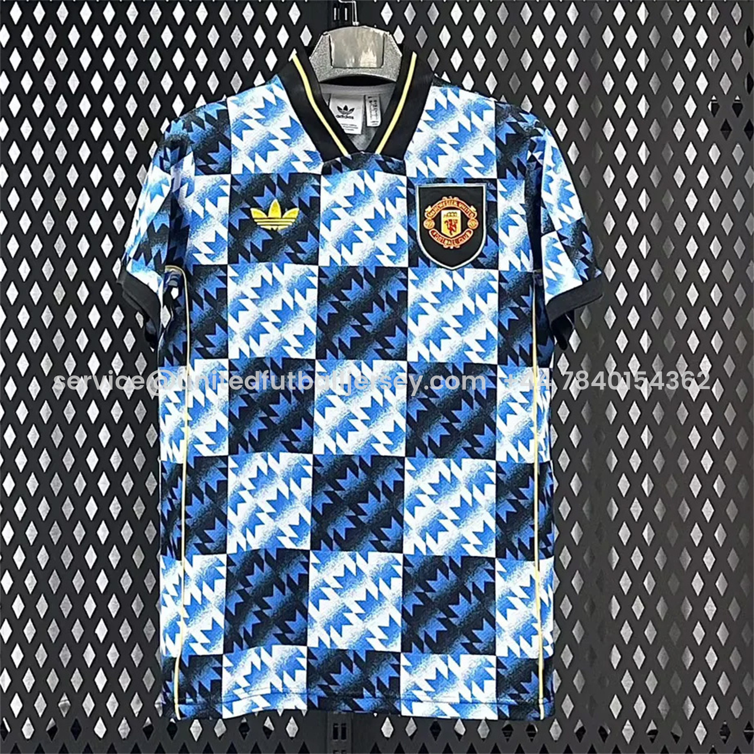 foot-Manchester United 25-26 Blue And Black Checkerboard Special Jersey - Fans Version