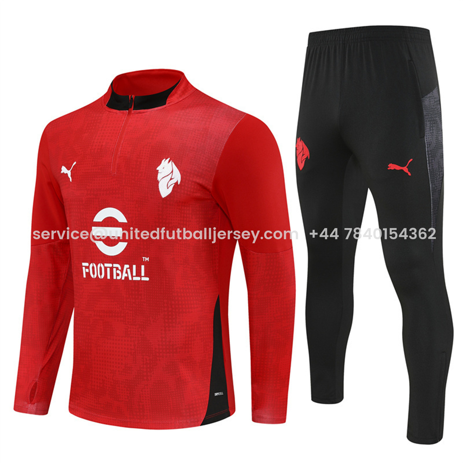 foot-AC Milan 25-26 Long Sleeve Training Set - Red Top & Black Pants