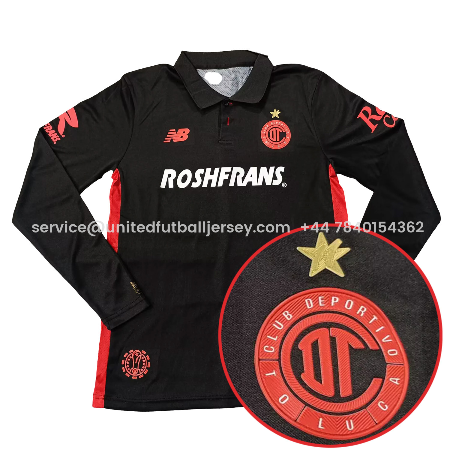 foot-Toluca 25-26 Third Black Long Sleeves Jersey with Star - Player Version
