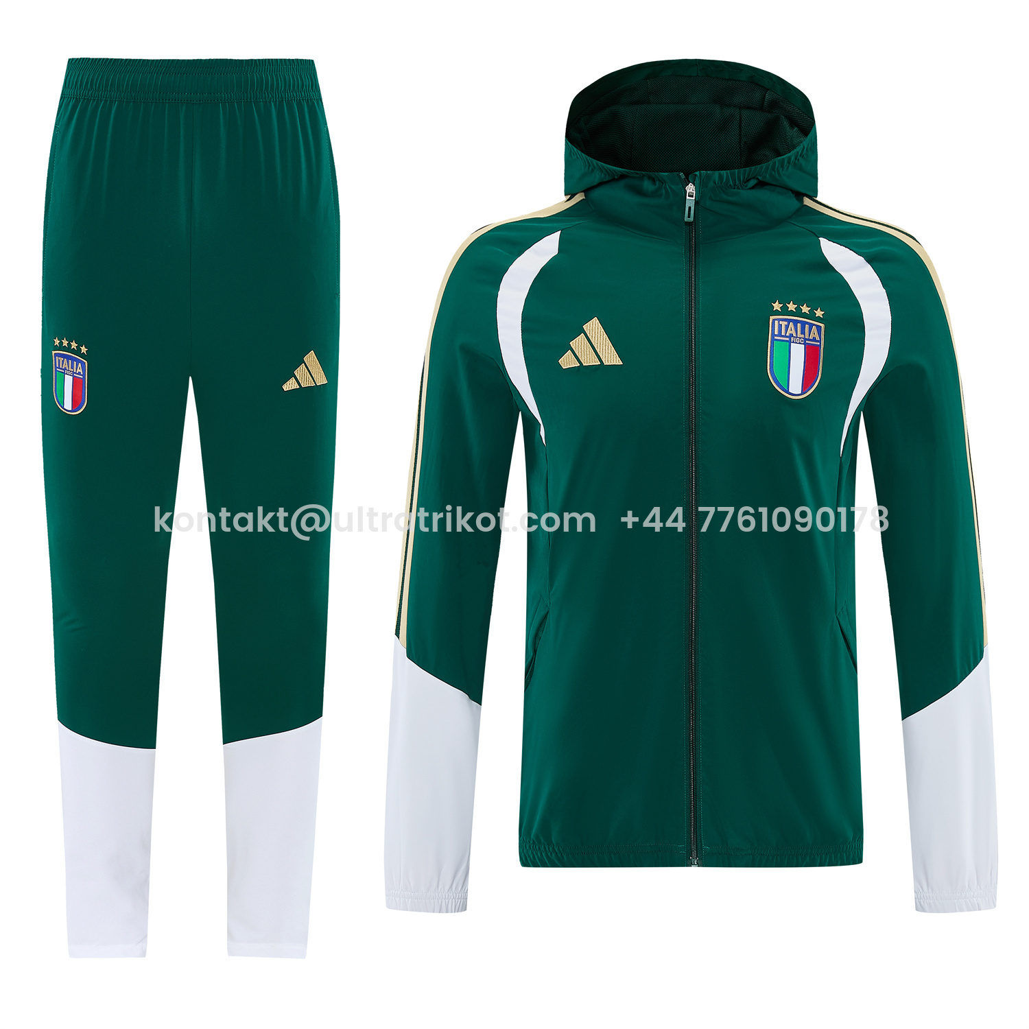 UltraTrikot-Italy 2026 Hooded Windbreaker Training Set - Green Top & Pants