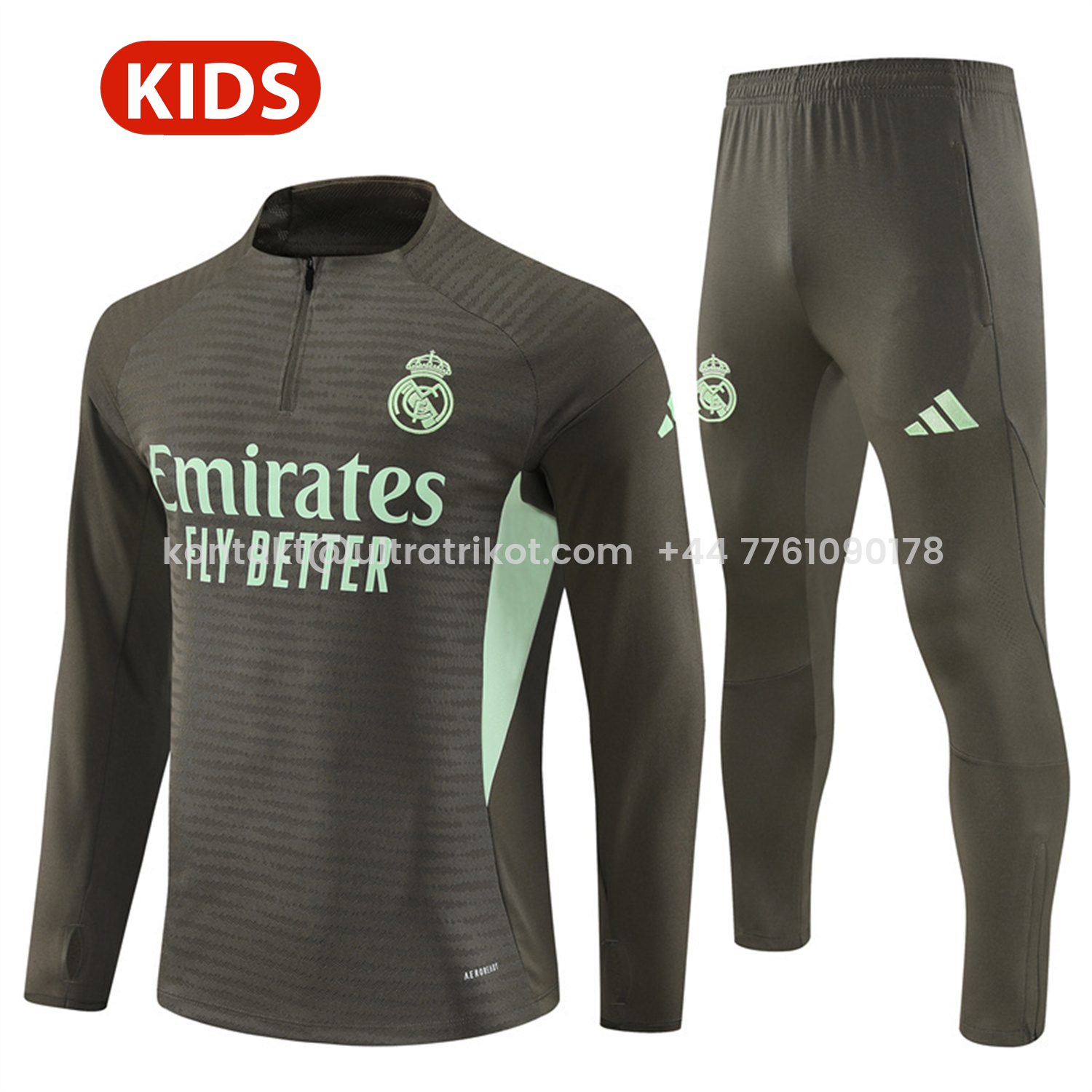 UltraTrikot-Real Madrid 25-26 Kids Long Sleeve Training Set - Player Version - Khaki Top and Khaki Pants