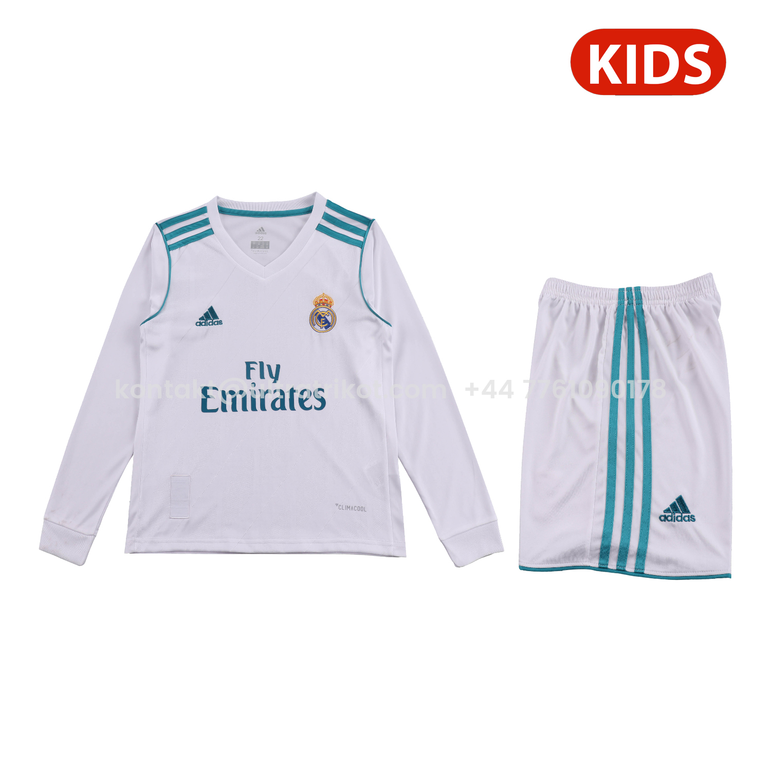 UltraTrikot-Retro Real Madrid 17-18 Home Long Sleeves Kids Kit