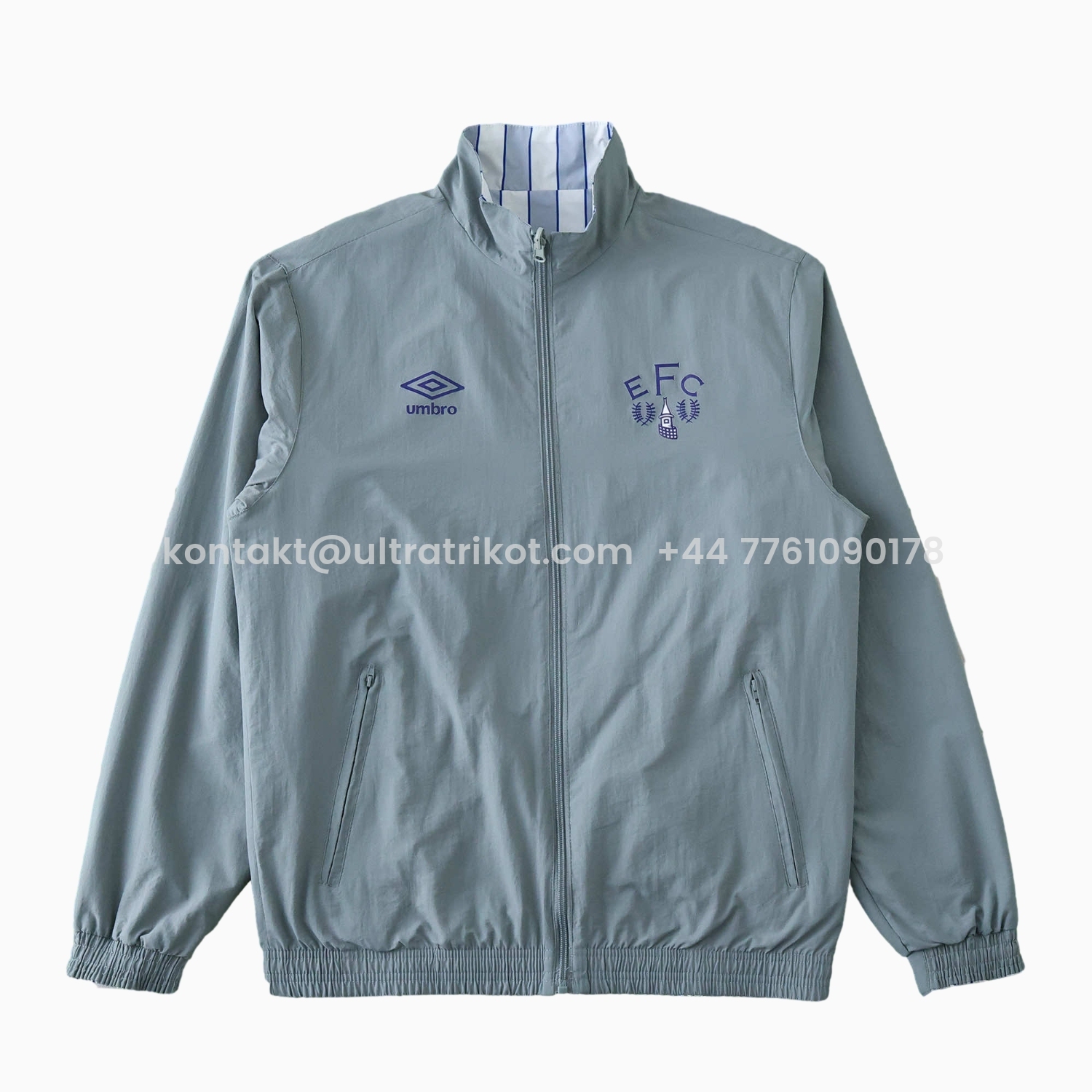 UltraTrikot-Everton 1988-89 Retro Style Double Sided Reversible Windbreaker - White & Grey