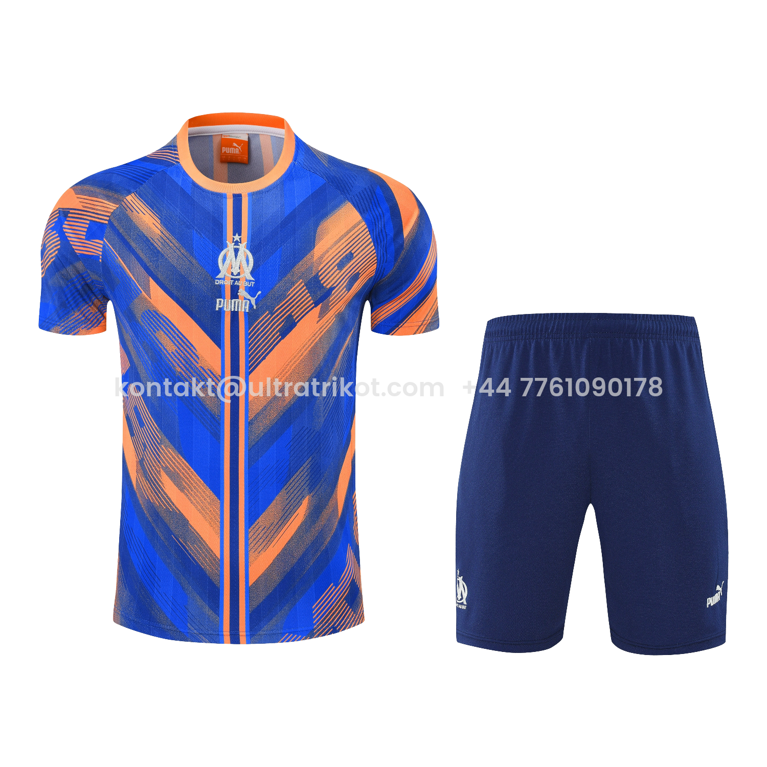 UltraTrikot-Marseille 25-26 Short-Sleeve Training Set - Blue Orange Top & Blue Shorts
