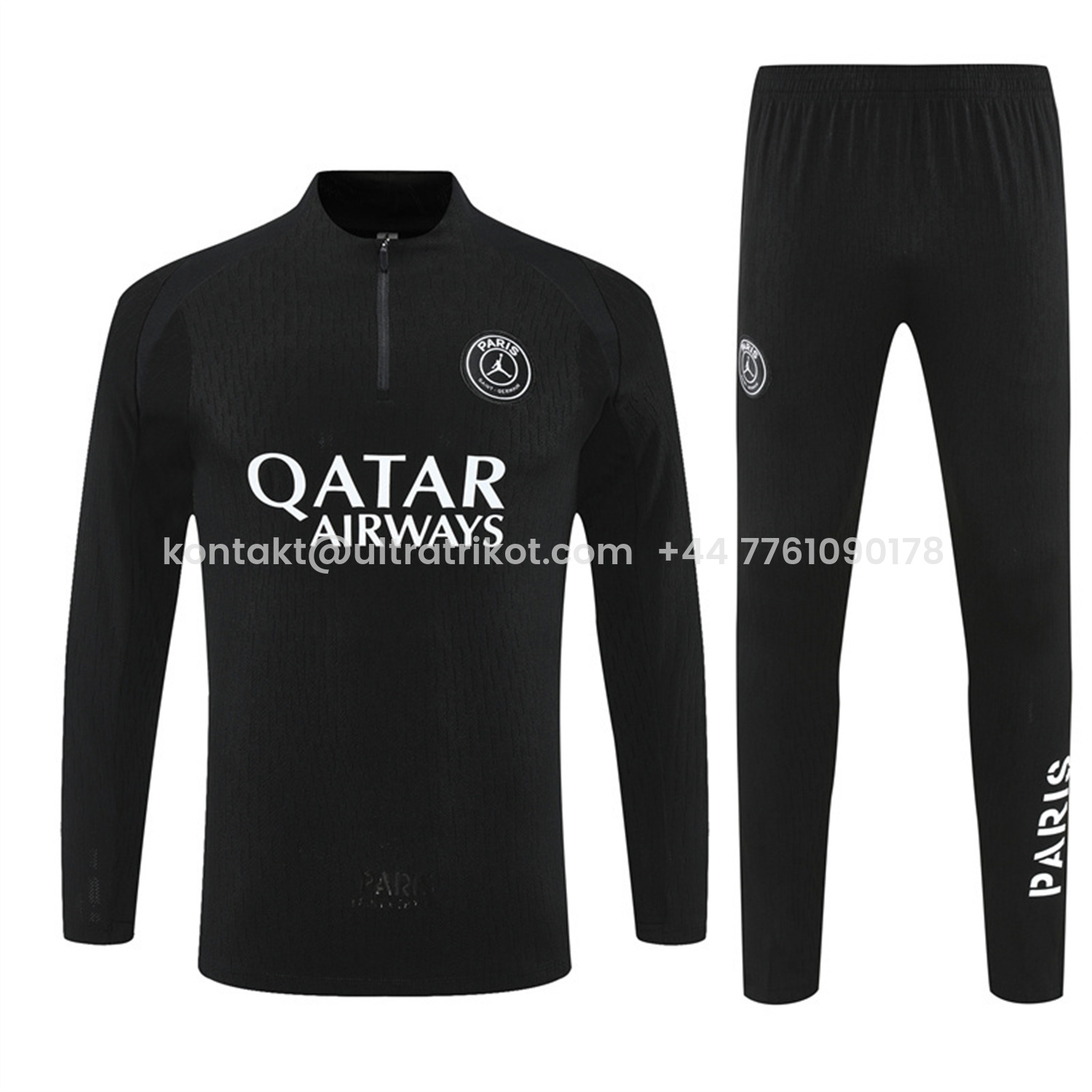 UltraTrikot-Paris Saint-Germain PSG 25-26 Jordan Kids Long Sleeve Training Set - Pure Black Top & Pants
