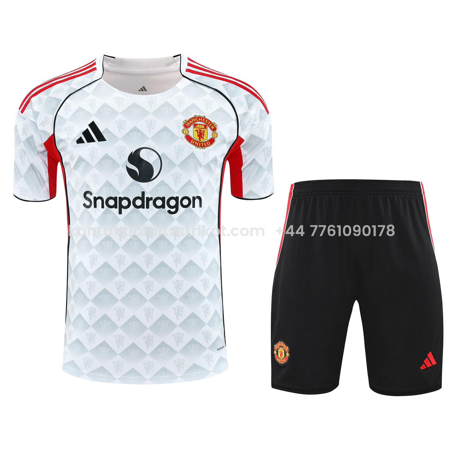 UltraTrikot-Manchester United 25-26 Short-Sleeve Training Set - Red Edge White Top & Black Shorts
