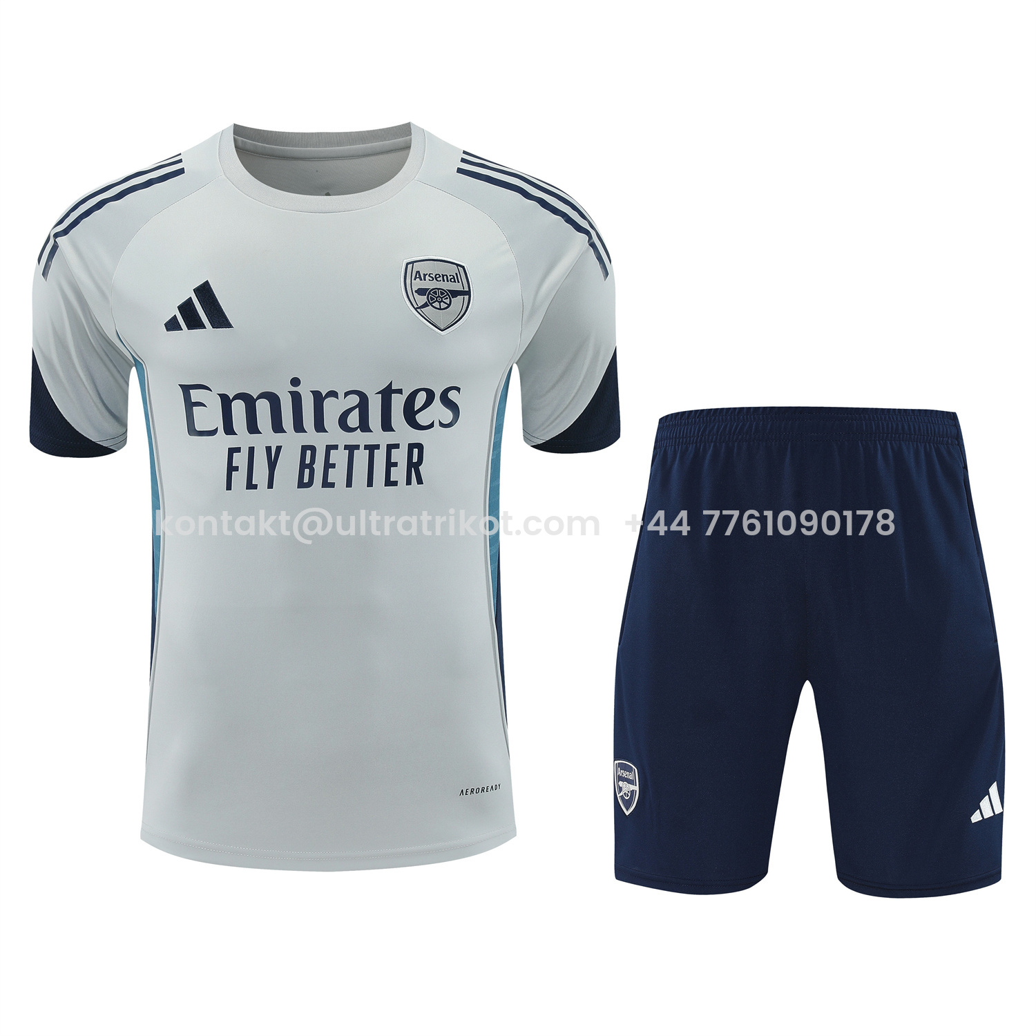 UltraTrikot-Arsenal 25-26 Short-Sleeve Training Set - Grey Top & Deep Blue Shorts