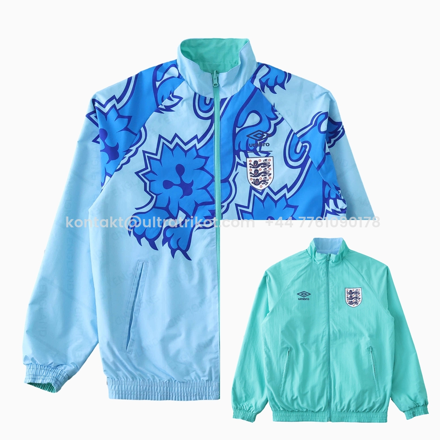 UltraTrikot-Retro England 1992 Third Double Sided Reversible Windbreaker - Blue & Green