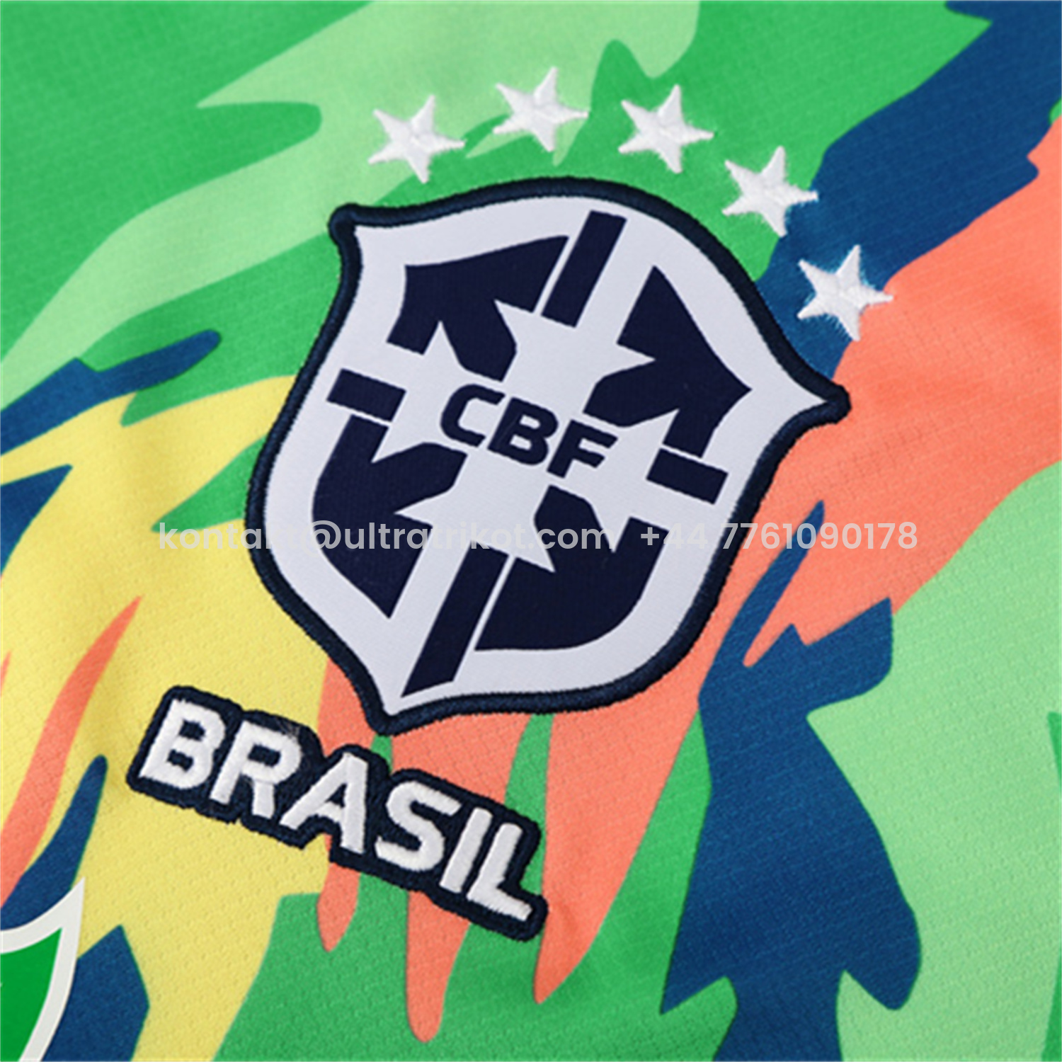 UltraTrikot-Brazil 25-26 Kids Short-Sleeve Training Set - Blue Green Camouflage Top & Blue Shorts