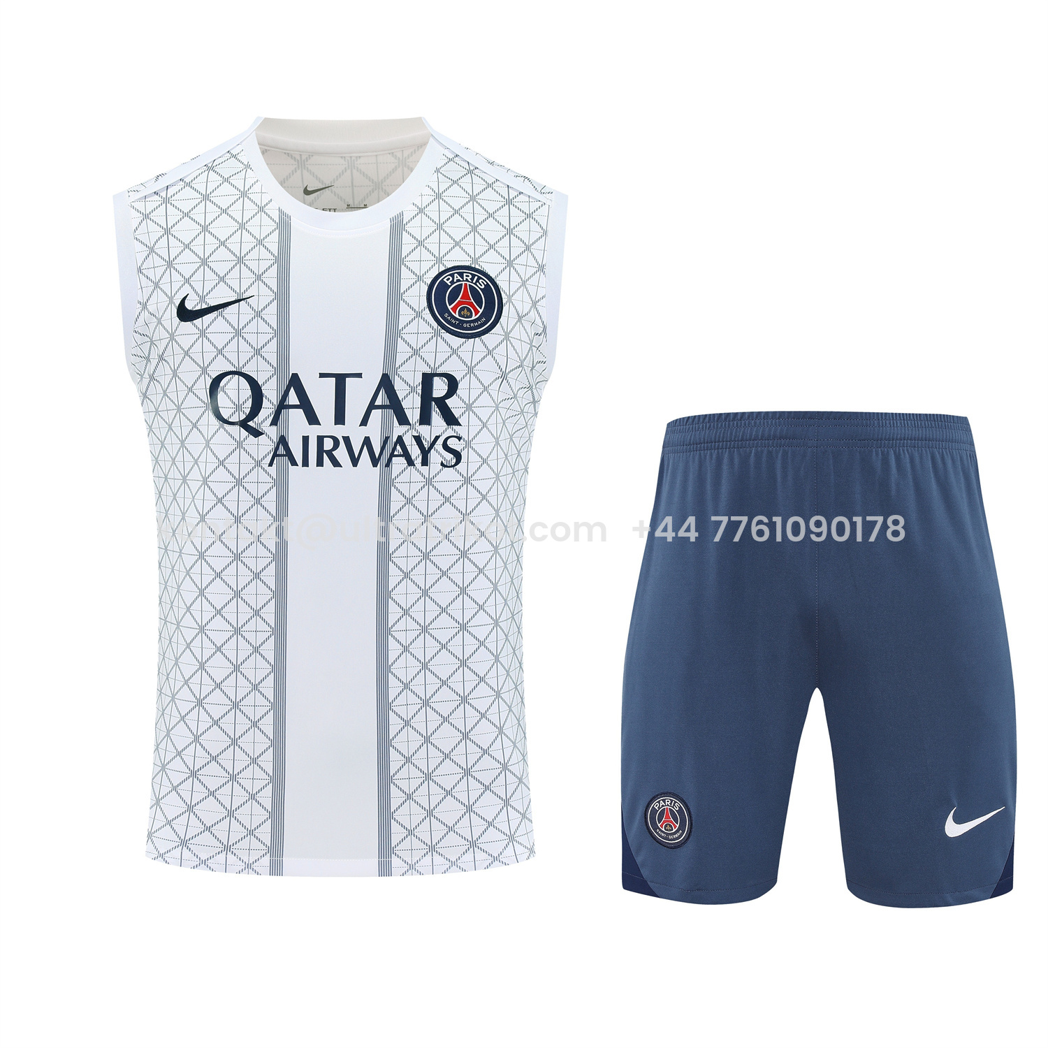 UltraTrikot-Paris Saint-Germain PSG 25-26 Vest Training Set - White Vest & Deep Blue Shorts