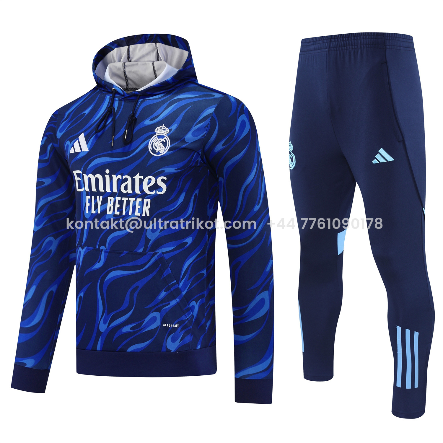 UltraTrikot-Real Madrid 25-26 Training Hoodie Set - Blue Hoodie and Deep Blue Pants