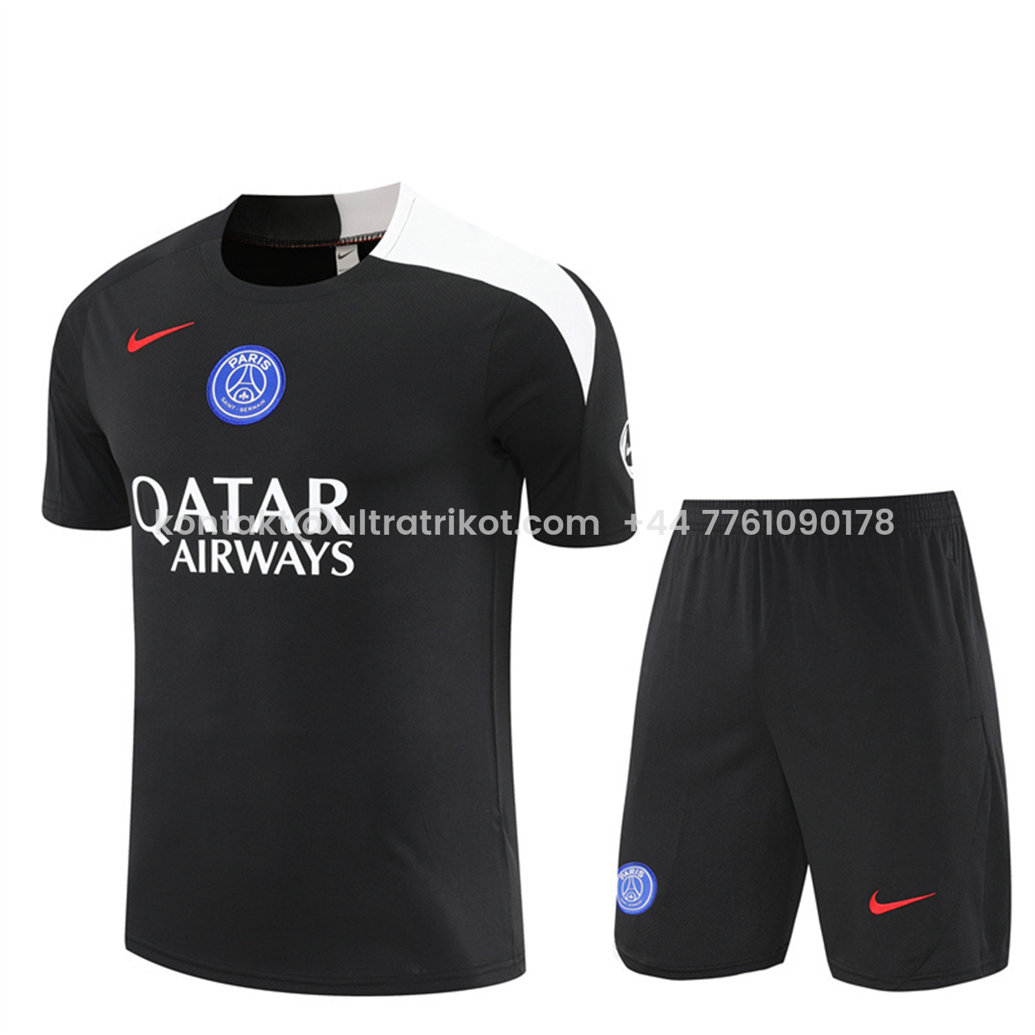 UltraTrikot-Paris Saint-Germain PSG 25-26 Short-Sleeve Training Set - White Edge Black Top & Black Shorts