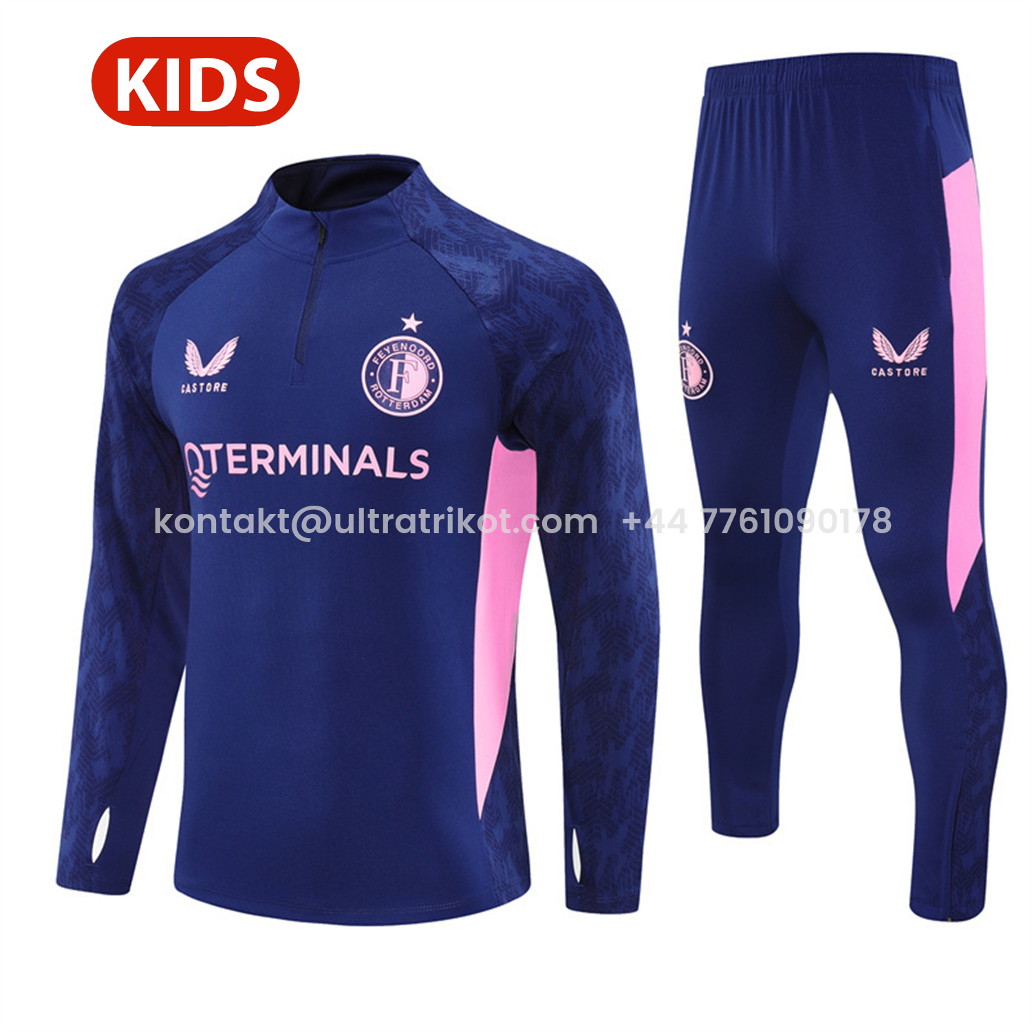 UltraTrikot-Feyenoord 25-26 Kids Long Sleeve Training Set - Royal Blue Top & Royal Blue Pants
