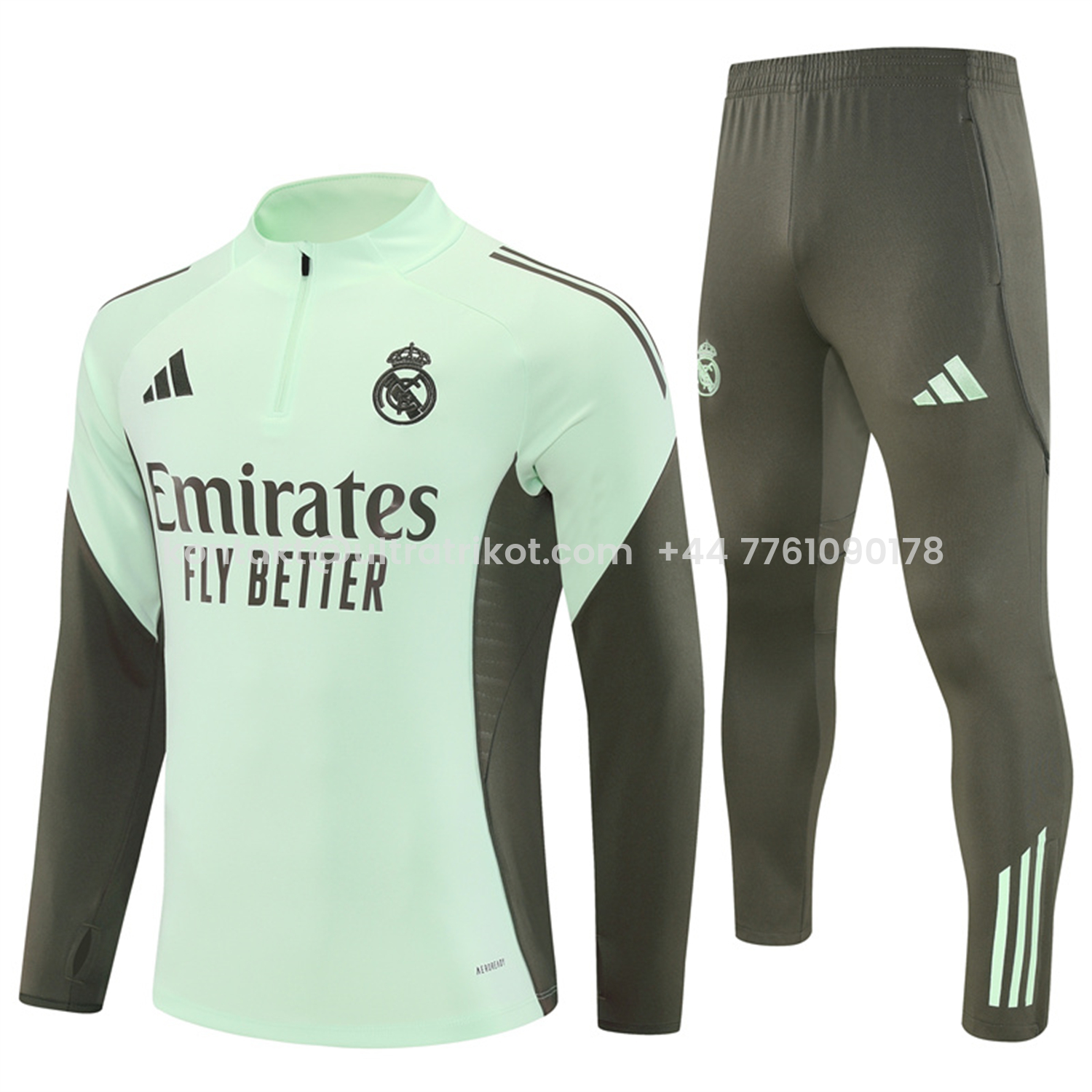 UltraTrikot-Real Madrid 25-26 Long Sleeve Training Set - Light Green Top & Army Green Pants