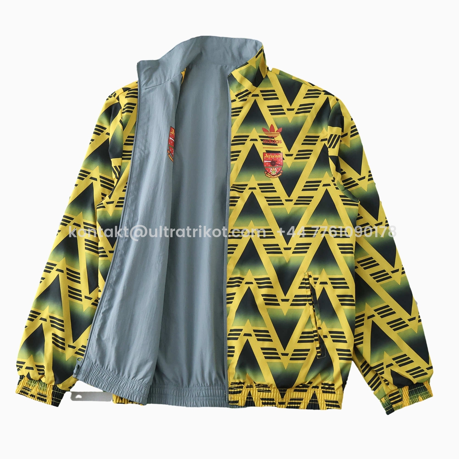 UltraTrikot-Retro Arsenal 1991-93 Away Double Sided Reversible Windbreaker - Yellow & Grey