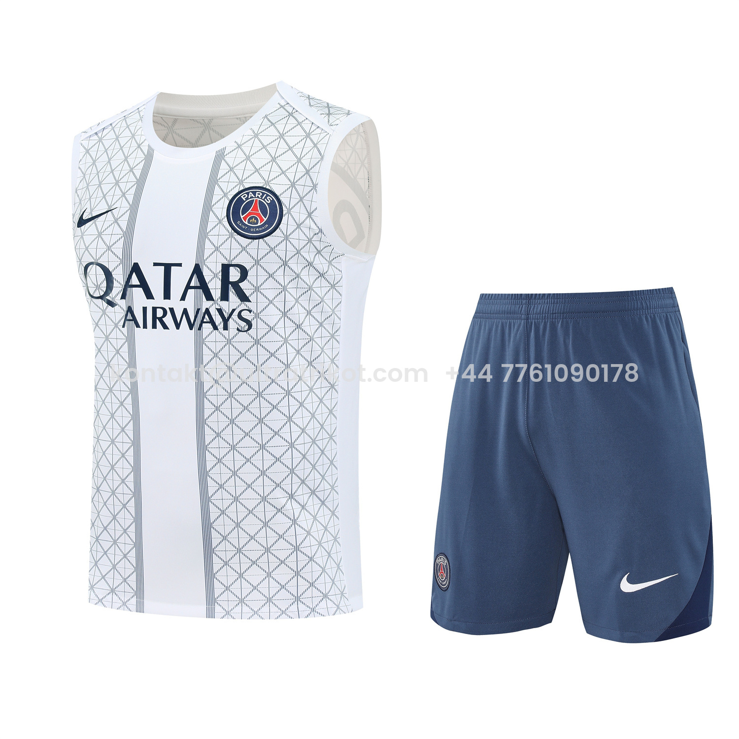 UltraTrikot-Paris Saint-Germain PSG 25-26 Vest Training Set - White Vest & Deep Blue Shorts