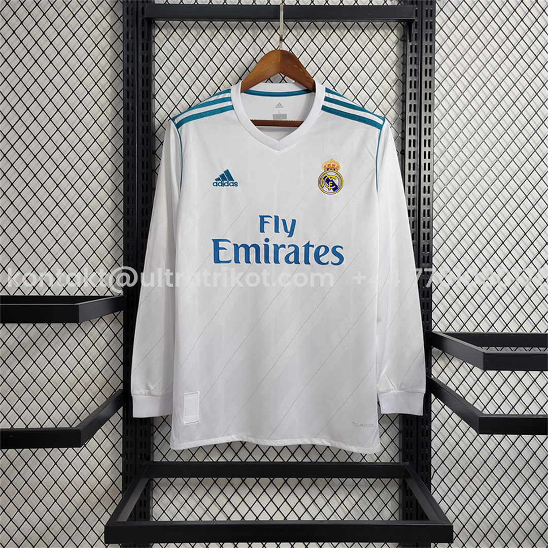 UltraTrikot-Retro Real Madrid 17-18 Home Long Sleeve Jersey - with Champions League Final Final