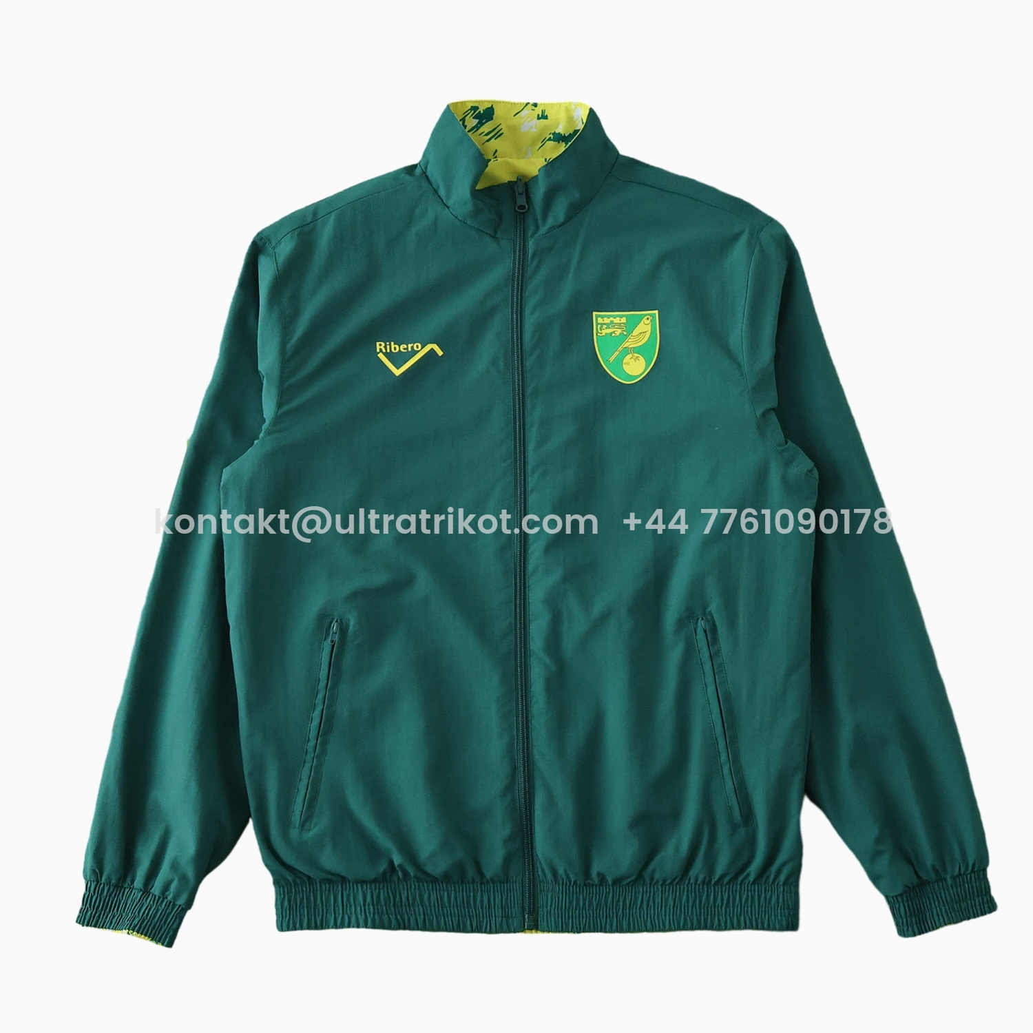 UltraTrikot-Norwich City 1992-94 Retro Style Double Sided Reversible Windbreaker - Green & Yellow