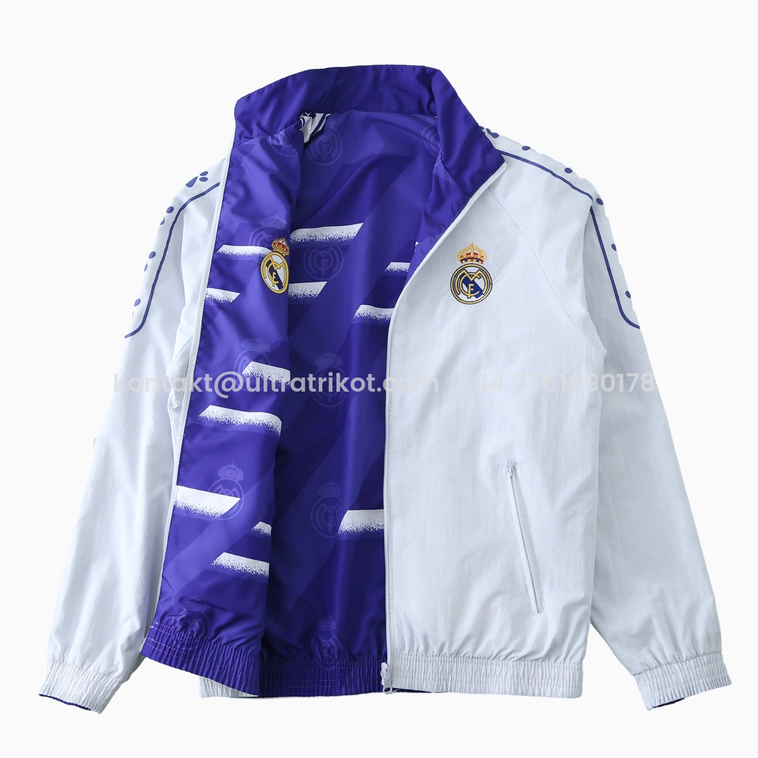 UltraTrikot-Retro Real Madrid 1995-96 Home & Away Double Sided Reversible Windbreaker - White & Purple