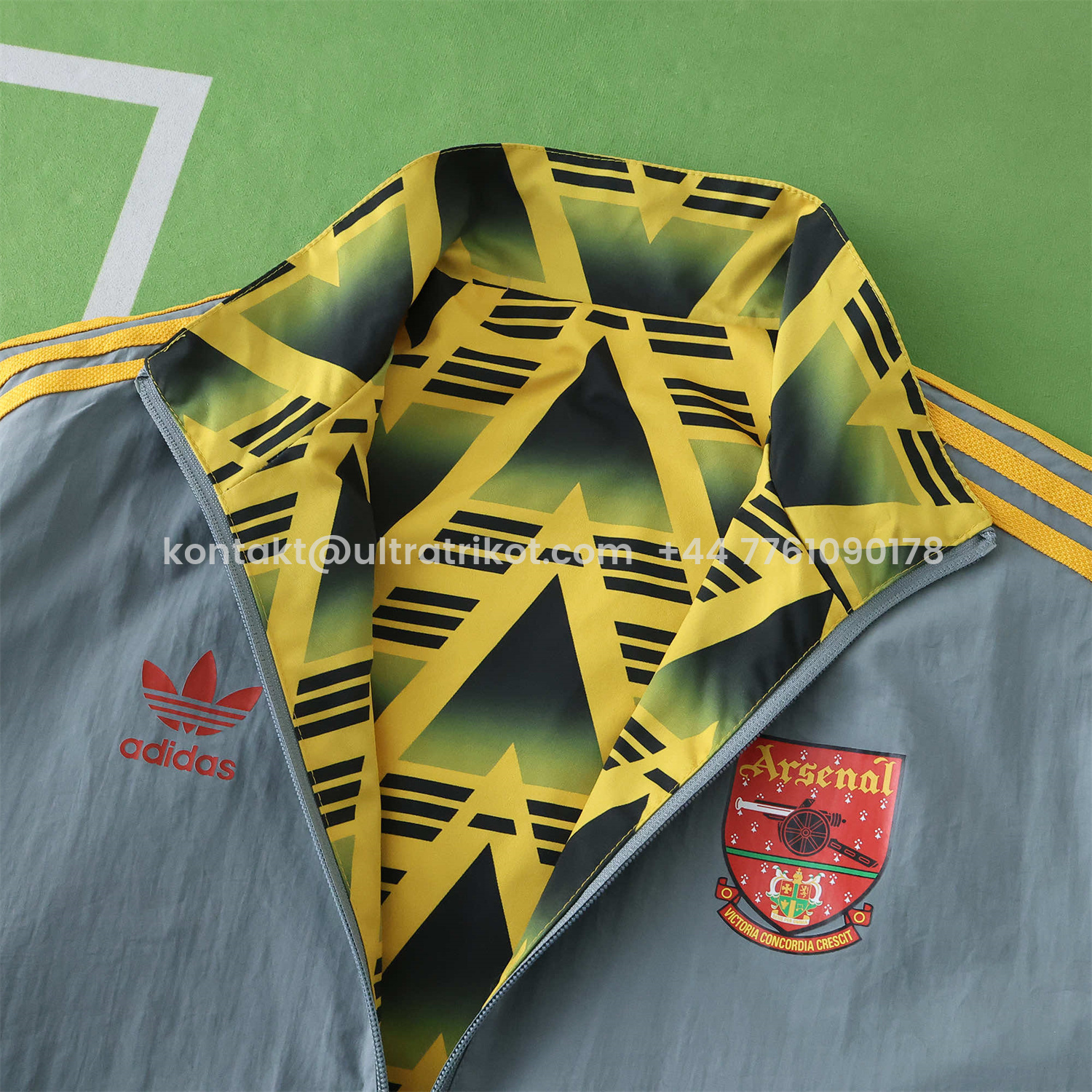 UltraTrikot-Retro Arsenal 1991-93 Away Double Sided Reversible Windbreaker - Yellow & Grey