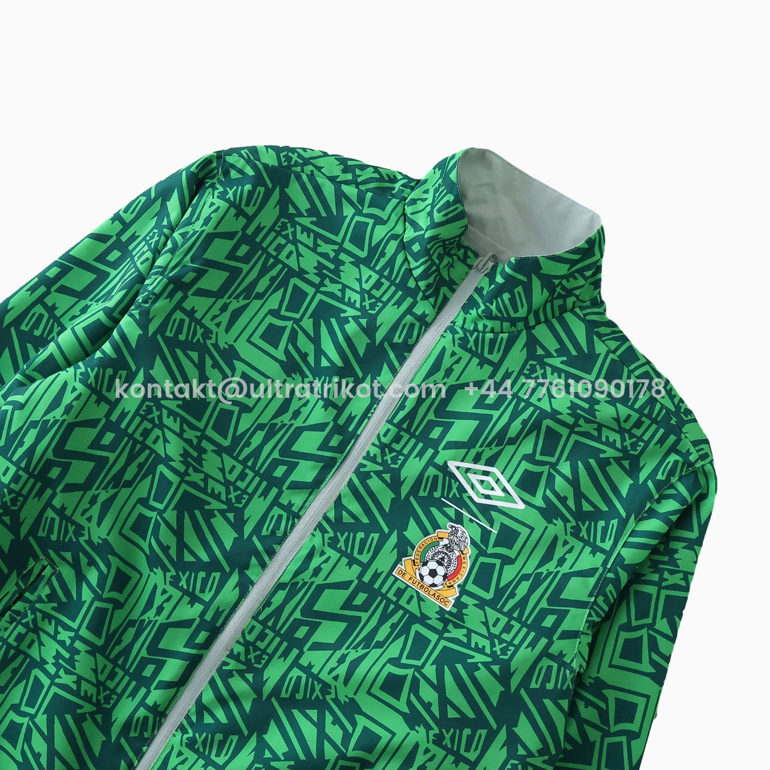 UltraTrikot-Retro Mexico 1994 Retro Style Double Sided Reversible Windbreaker - Green & Grey