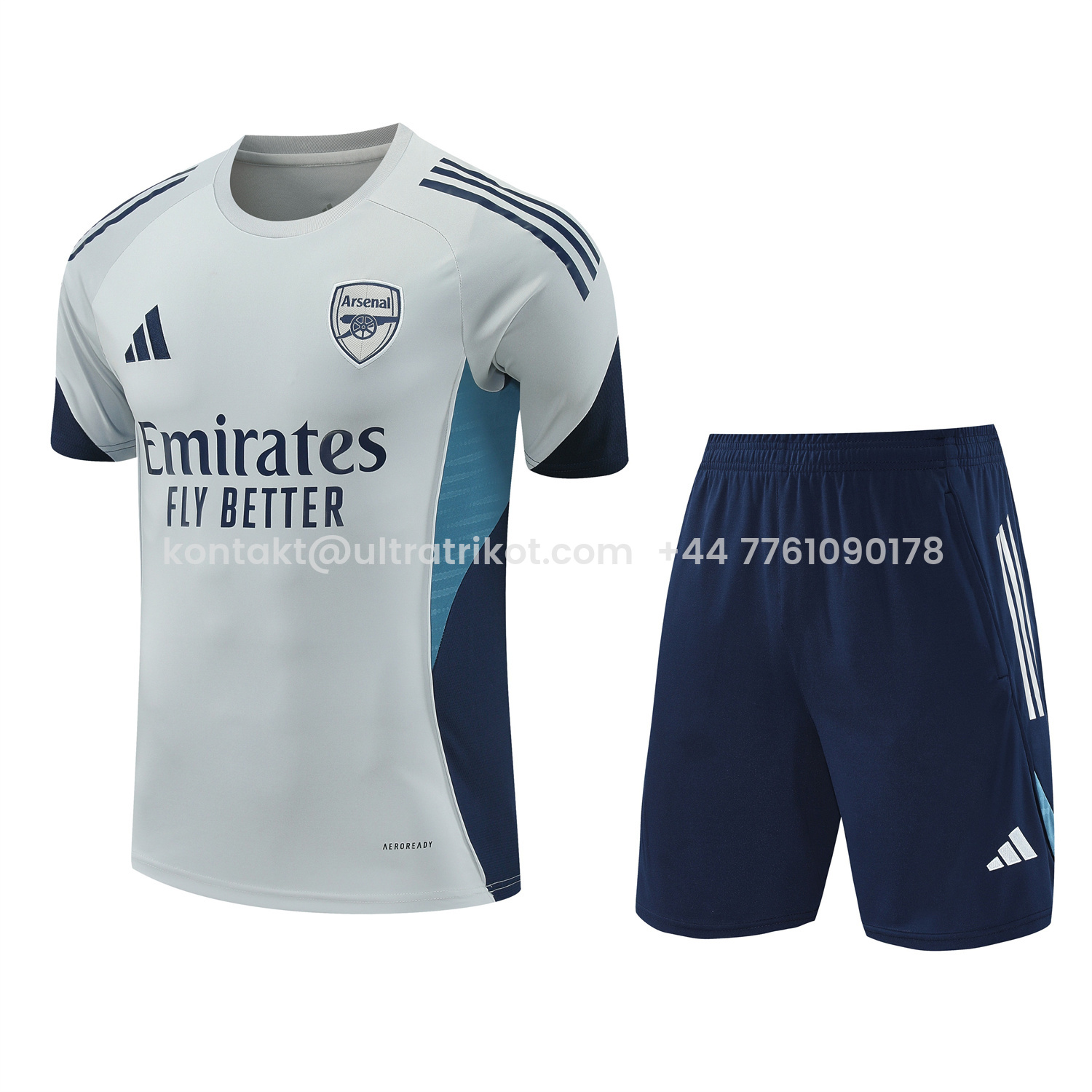 UltraTrikot-Arsenal 25-26 Short-Sleeve Training Set - Grey Top & Deep Blue Shorts