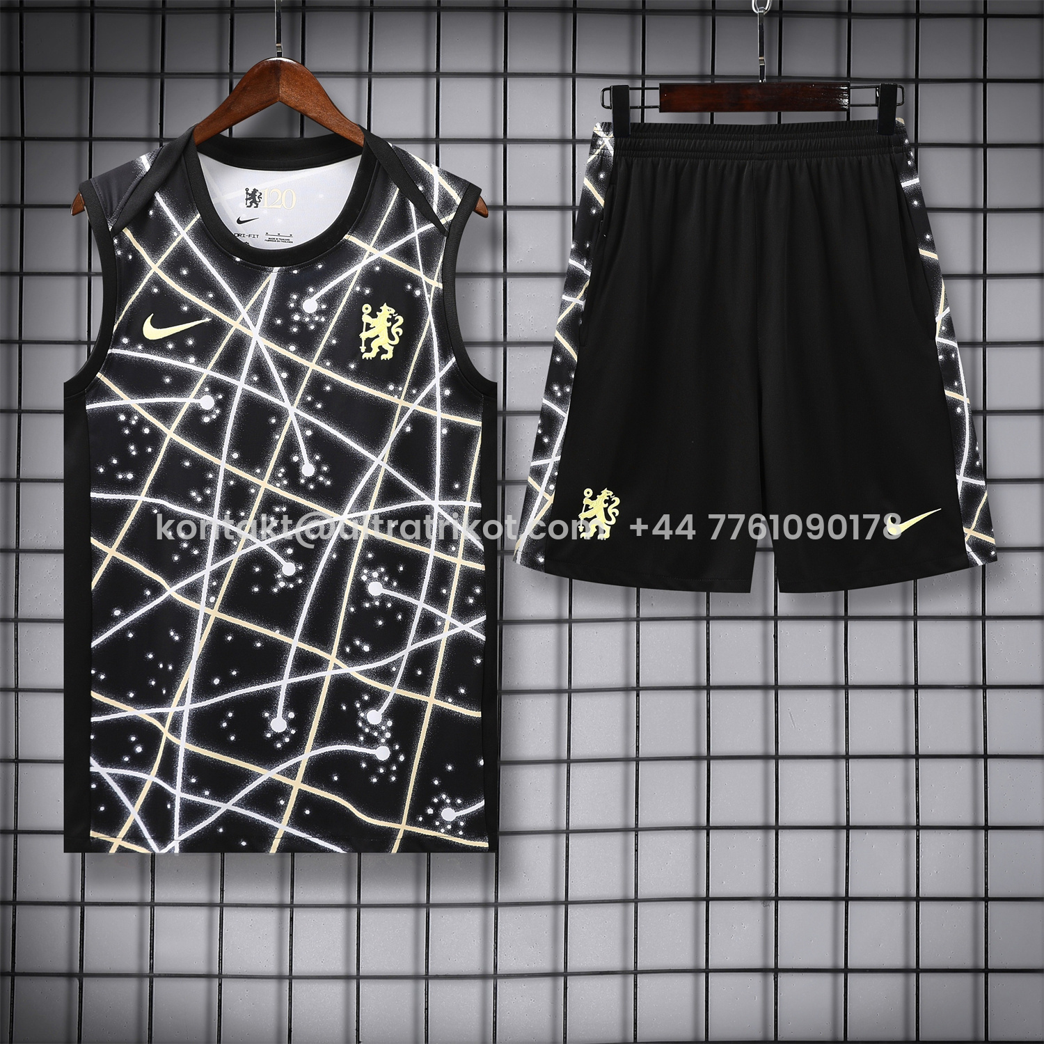 UltraTrikot-C.H.E.L.S.E.A 25-26 Kids Vest Training Set - Yellow Fluorescent Rays Black Vest & Black Shorts