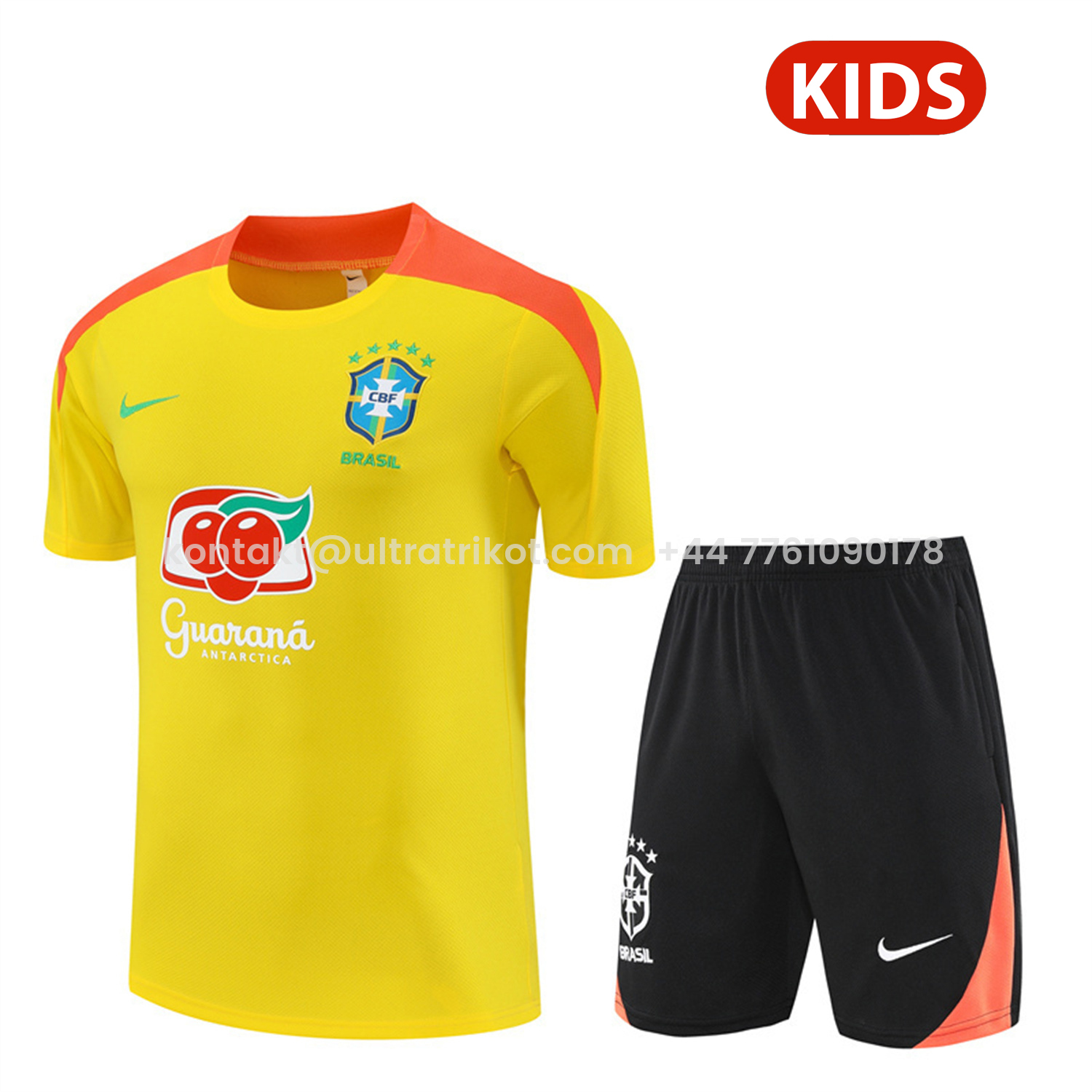 UltraTrikot-Brazil 25-26 Kids Short-Sleeve Training Set - Yellow Top & Black Shorts