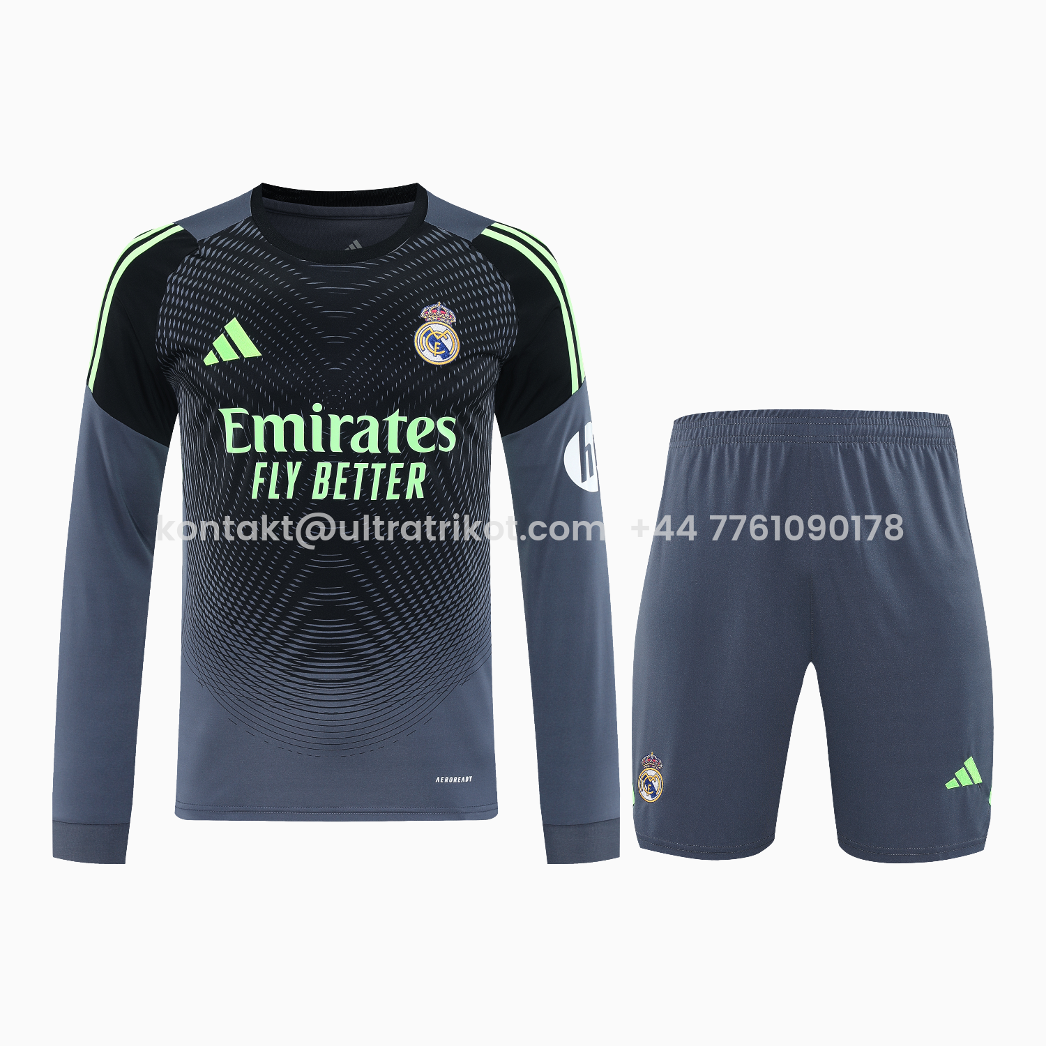 UltraTrikot-Real Madrid 25-26 Long-Sleeve Training Set - Deep Gray Top & Gray Shorts