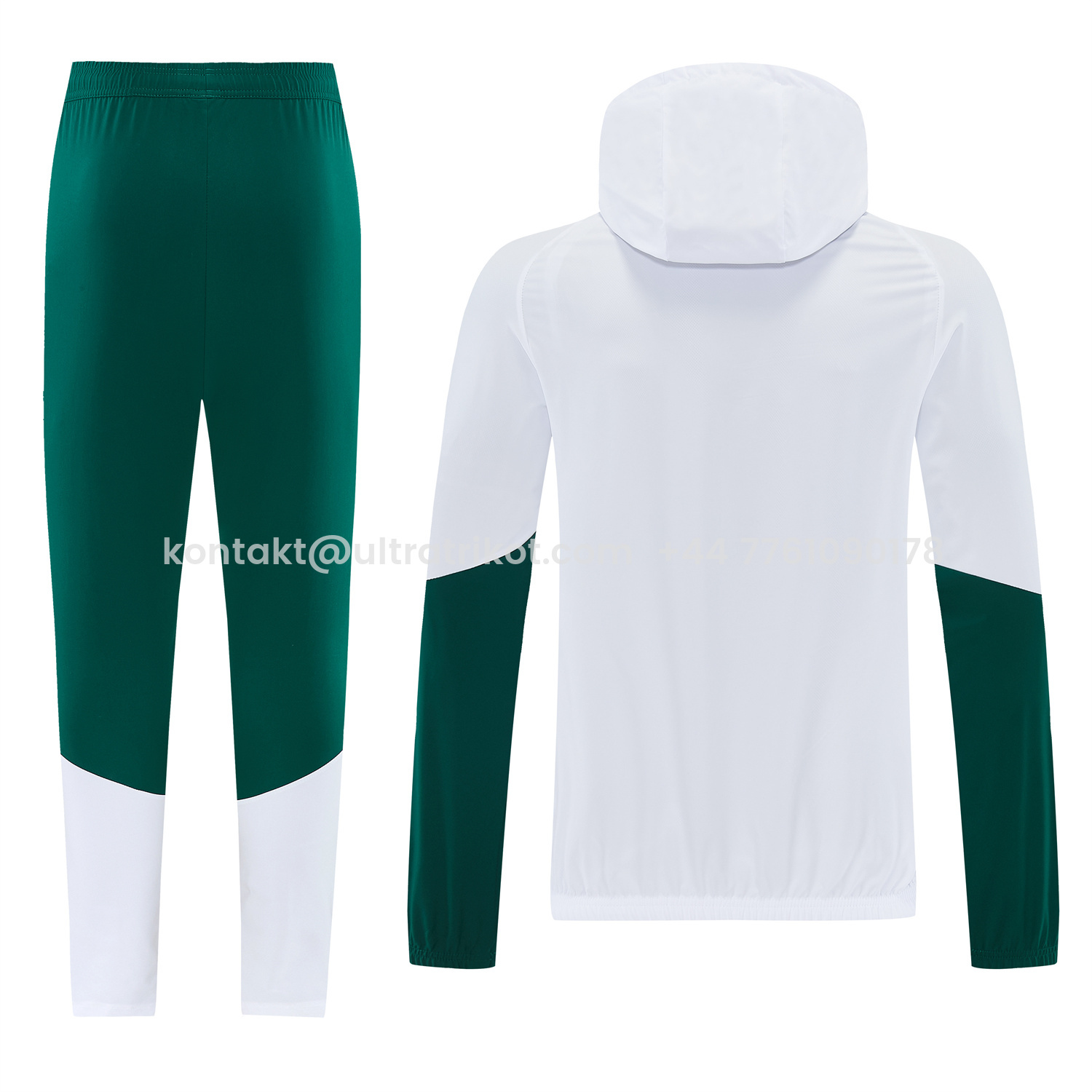 UltraTrikot-Italy 2026 Hooded Windbreaker Training Set - White Top & Green Pants