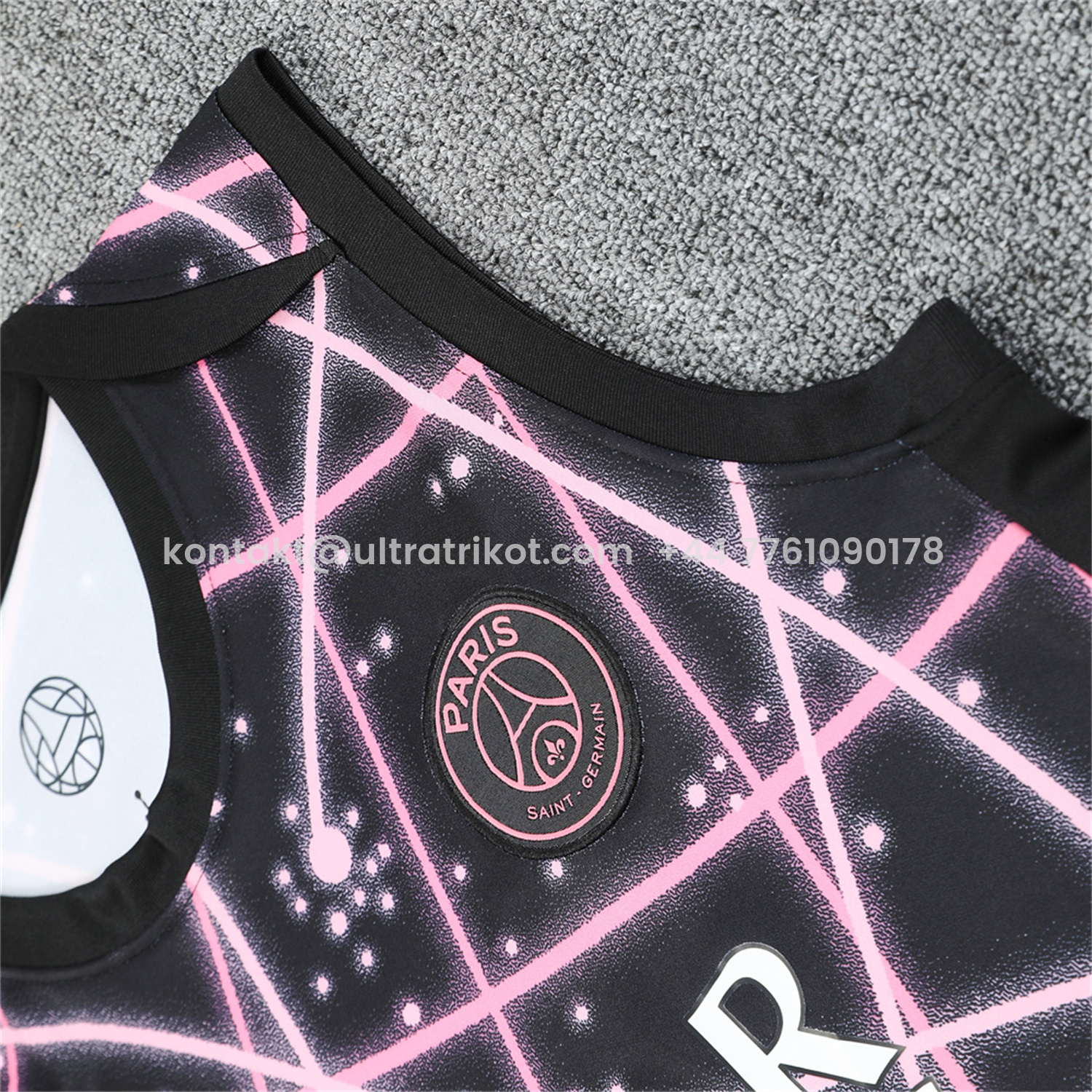UltraTrikot-Paris Saint-Germain PSG 25-26 Vest Training Set - Pink Fluorescent Rays Black Vest & Black Shorts