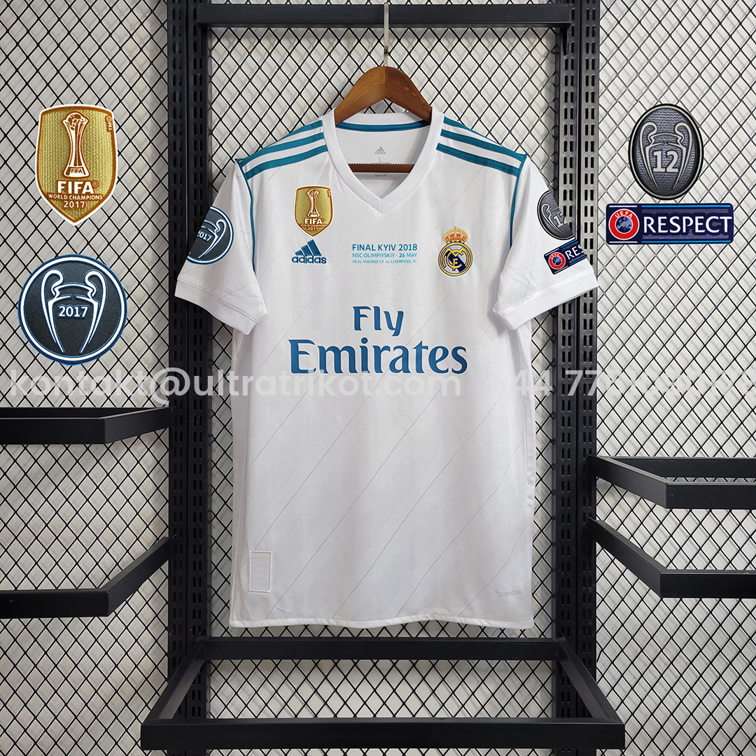 UltraTrikot-Retro Real Madrid 17-18 Home Jersey - with Champions League Final Final