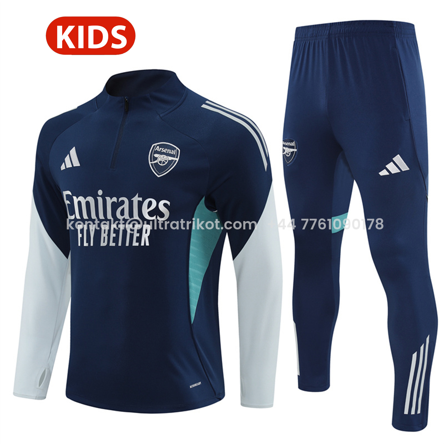 UltraTrikot-Arsenal 25-26 Kids Long Sleeve Training Set - Royal Blue Top & Royal Blue Pants