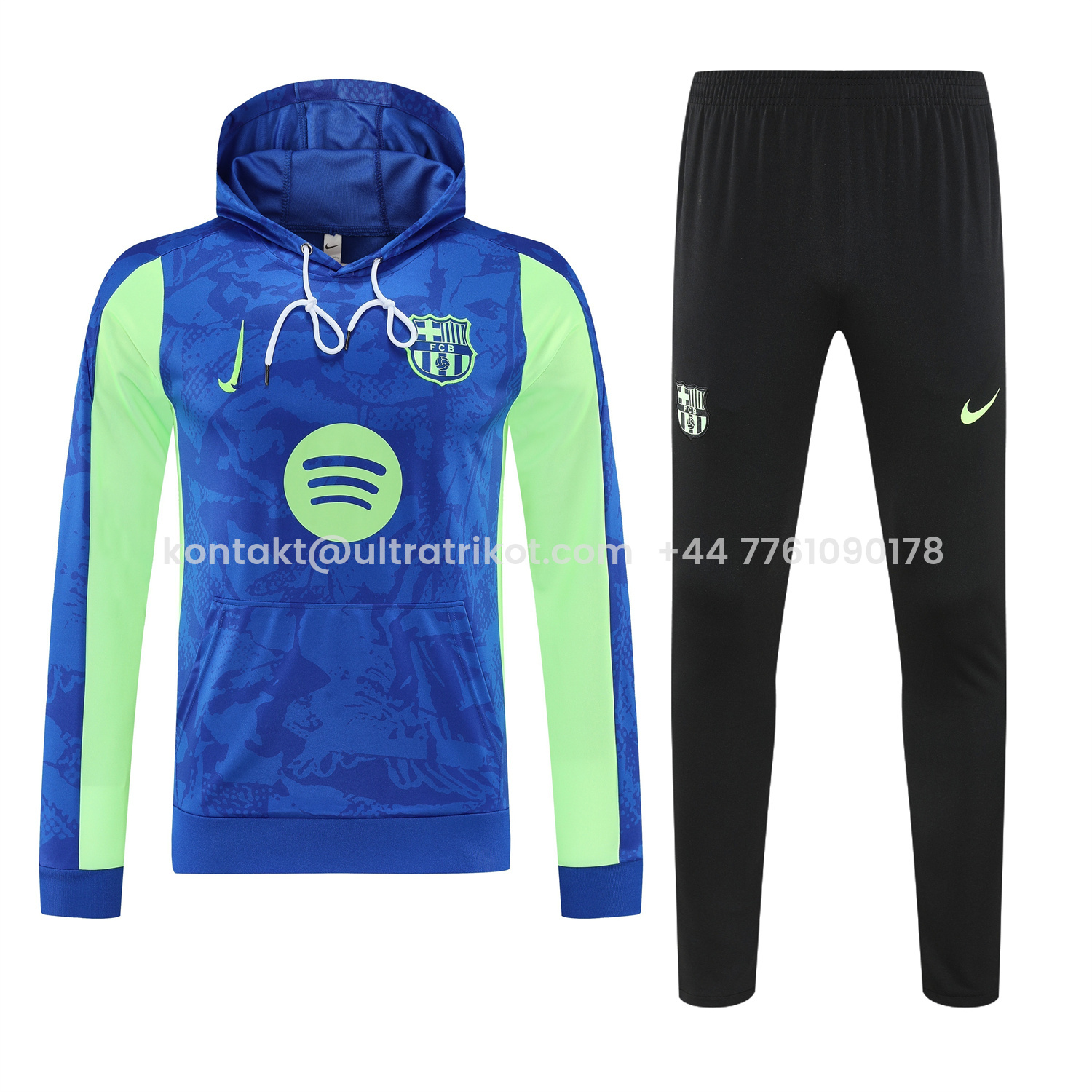 UltraTrikot-Barcelona 25-26 Training Hoodie Set - Blue Green Hoodie and Black Pants