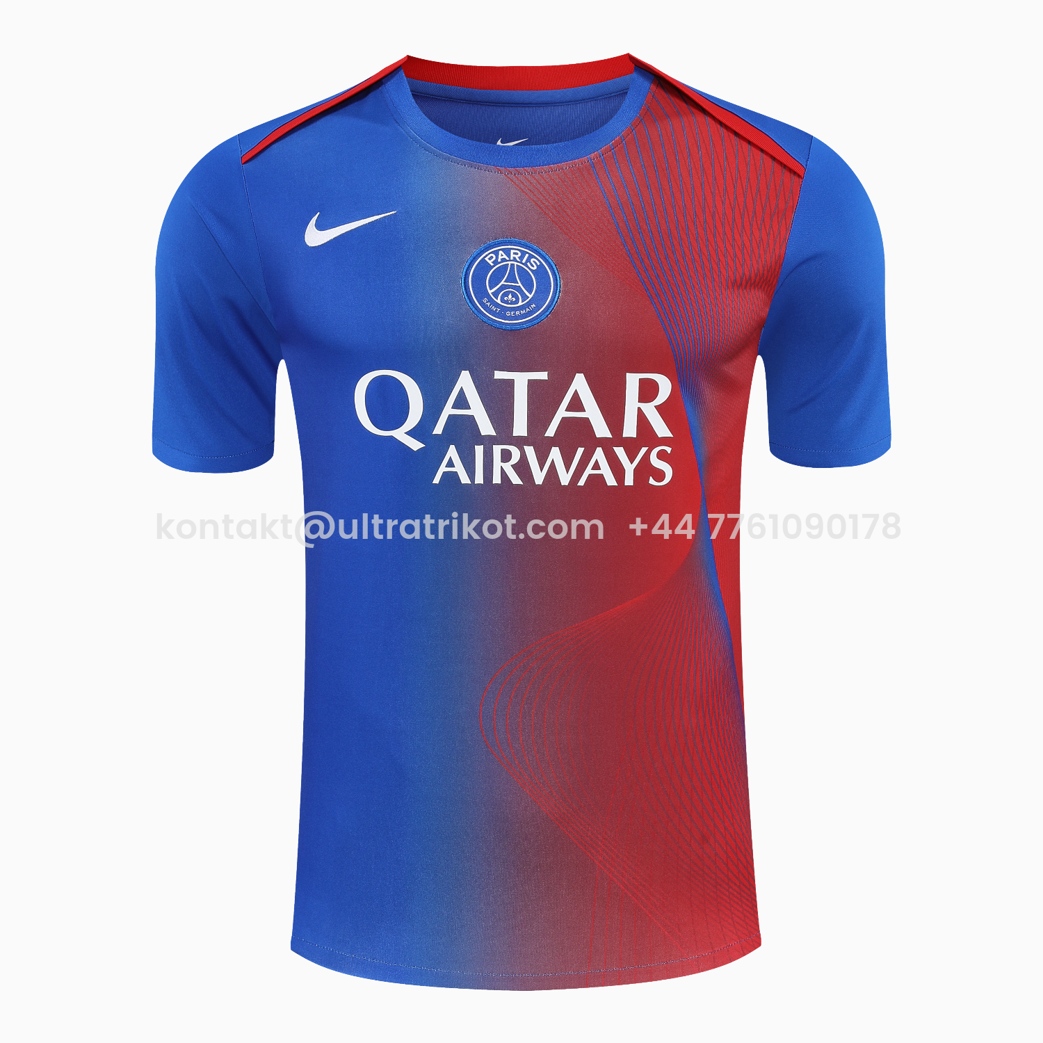 UltraTrikot-Paris Saint-Germain PSG 25-26 Short-Sleeve Training Set - Red And Blue Lines Top & Blue Shorts