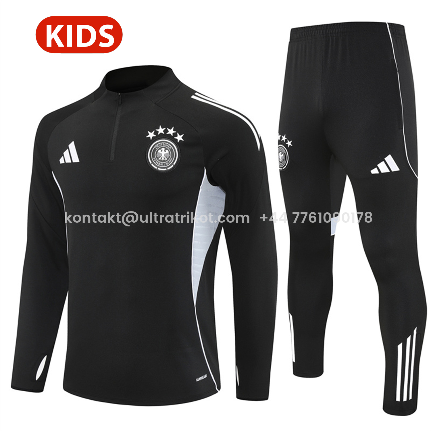 UltraTrikot-Germany 25-26 Kids Long Sleeve Training Set - Black Top and Black Pants