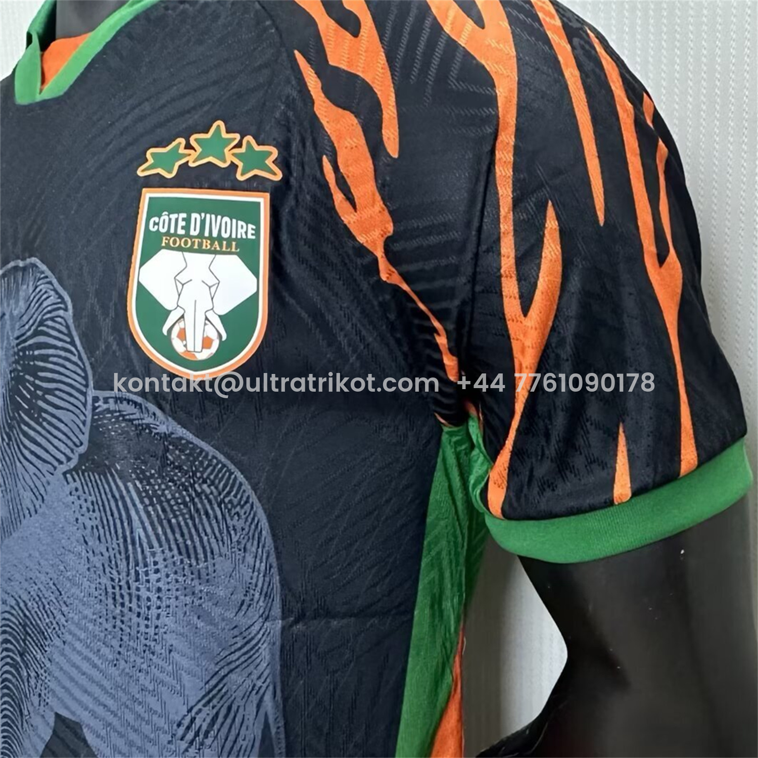 UltraTrikot-Ivory Coast 25-26 Elephant And Kid Black Jersey - Player Version