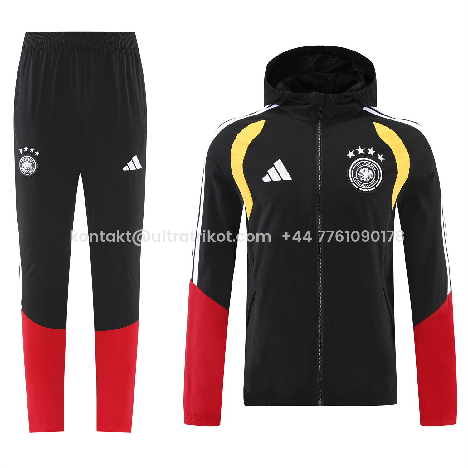 UltraTrikot-Germany 2026 Hooded Windbreaker Training Set - Black Red Top and Pants