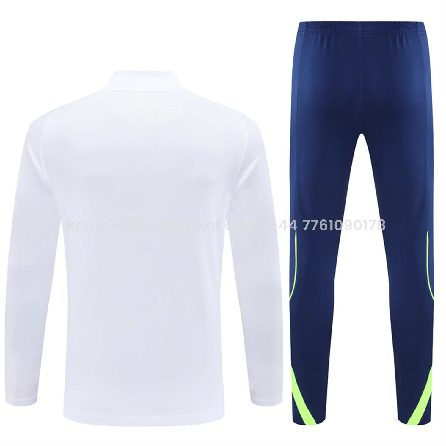 UltraTrikot-Real Madrid 25-26 Kids Long Sleeves Training Set - Green Line White Top and Blue Pants