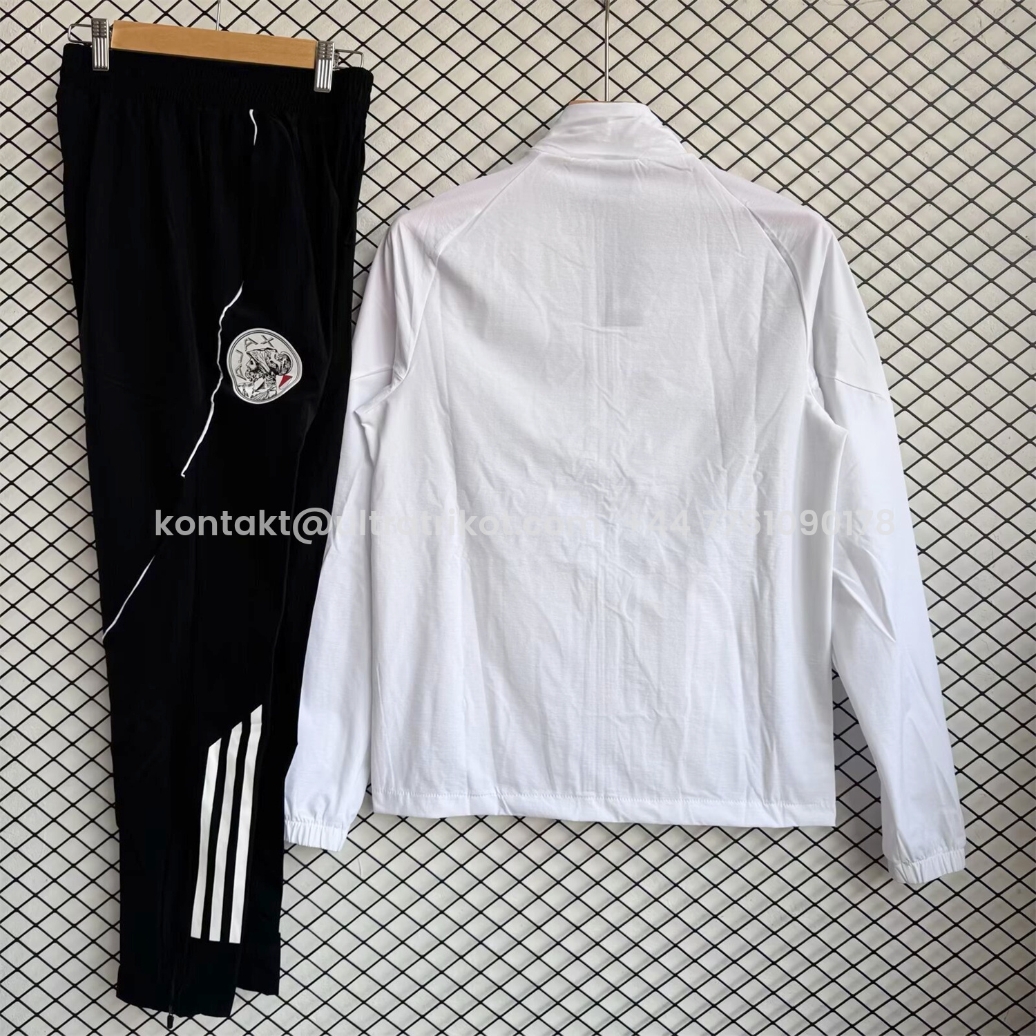 UltraTrikot-Ajax 25-26 Windbreaker Training Set - White Top and Black Pants
