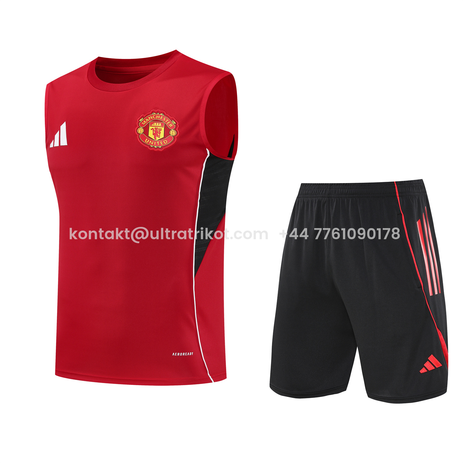 UltraTrikot-Manchester United 25-26 Vest Training Set - Pure Red Vest & Black Shorts
