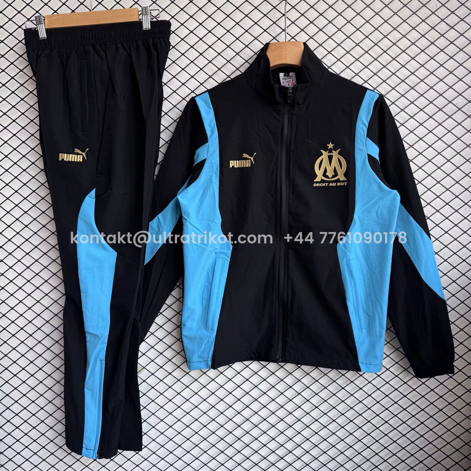 UltraTrikot-Marseille 25-26 Windbreaker Training Set - Blue Black Top and Pants