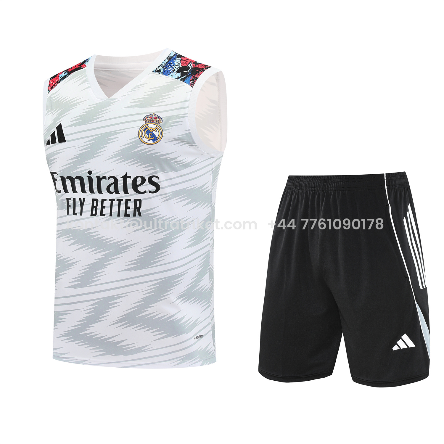 UltraTrikot-Real Madrid 25-26 Vest Training Set - Grey Arrow Pattern Vest & Black Shorts