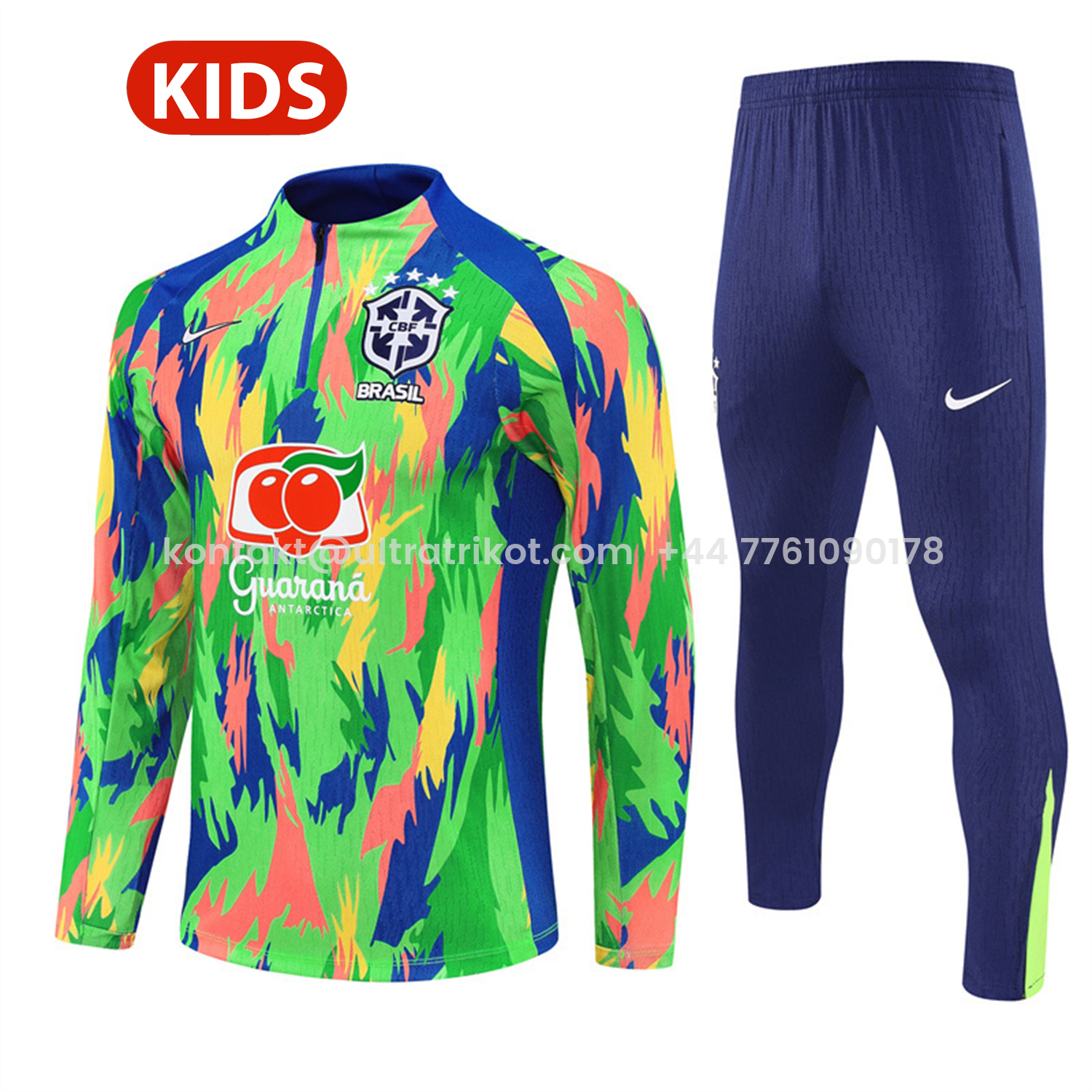 UltraTrikot-Brazil 25-26 Kids Long Sleeve Training Set - Colorful Camouflage Top & Royal Blue Pants