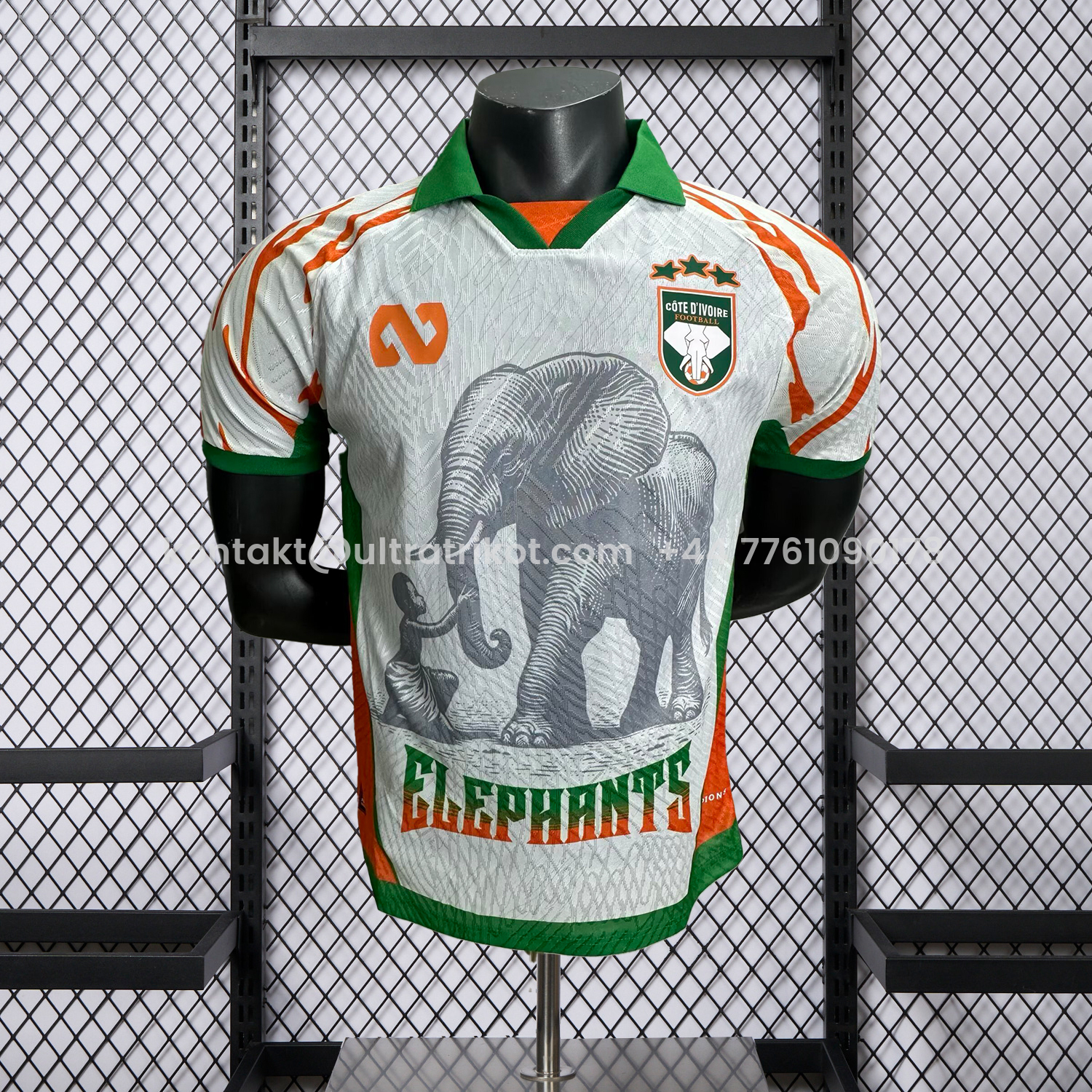 UltraTrikot-Ivory Coast 25-26 Elephant And Kid White Jersey - Player Version