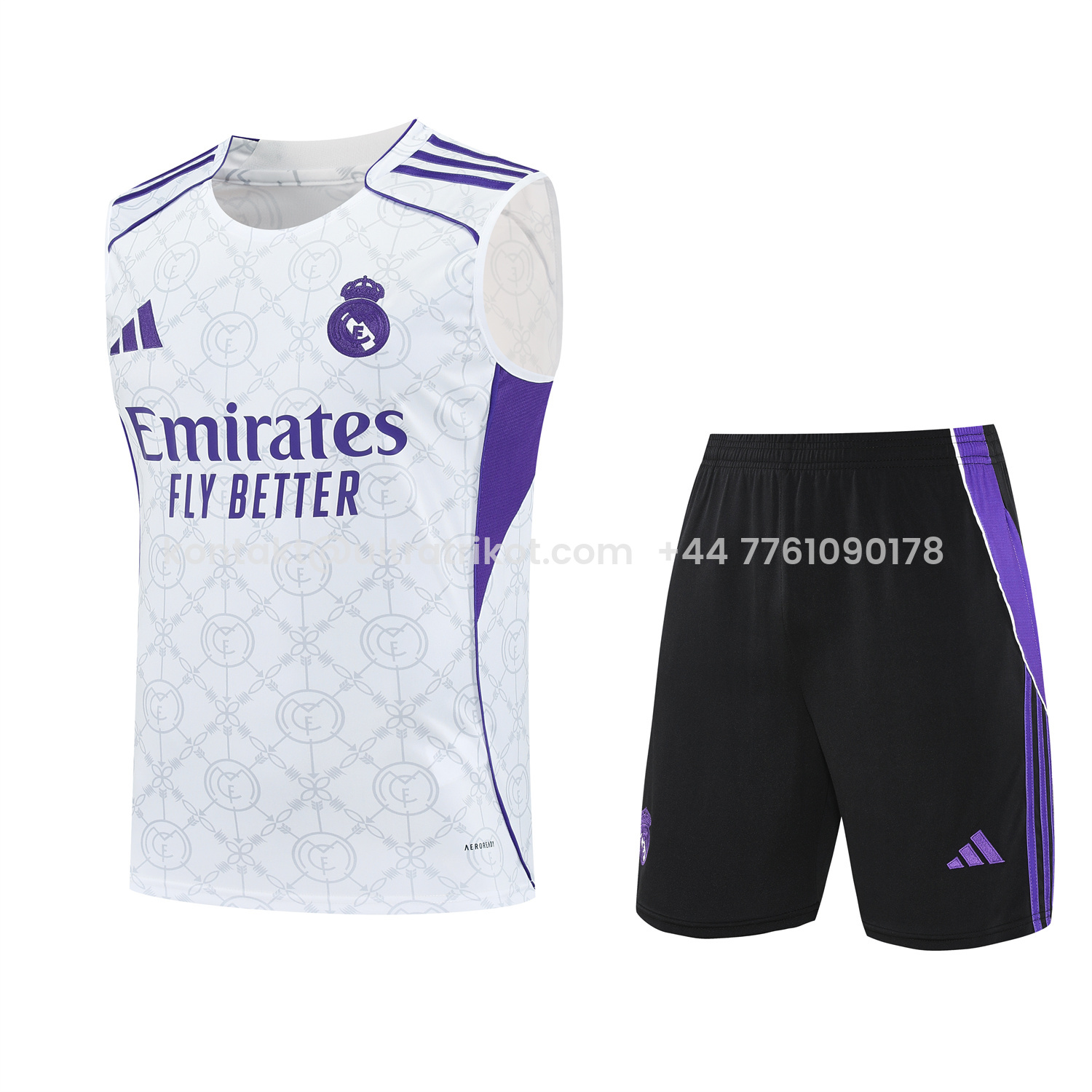 UltraTrikot-Real Madrid 25-26 Vest Training Set - Blue Edge White Vest & Black Shorts