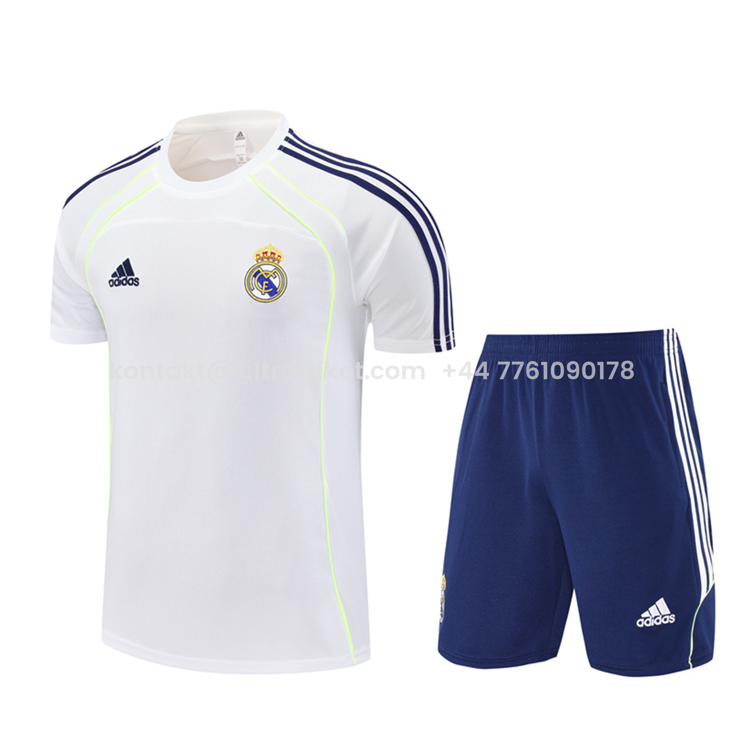 UltraTrikot-Real Madrid 25-26 Short-Sleeve Training Set - White Urban Purist Style Top and Blue Shorts